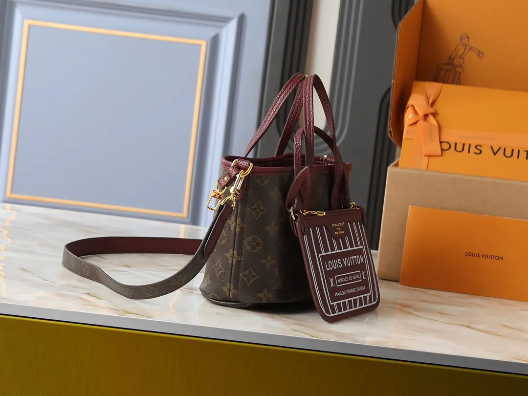 Alternative view of Louis Vuitton Neverfull Bandouli??re Inside Out BB Tote Bag Monogram Burgundy Leather