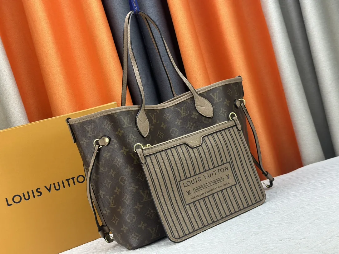 Alternative view of Louis Vuitton Neverfull Inside Out MM Tote Bag Monogram Taupe Leather