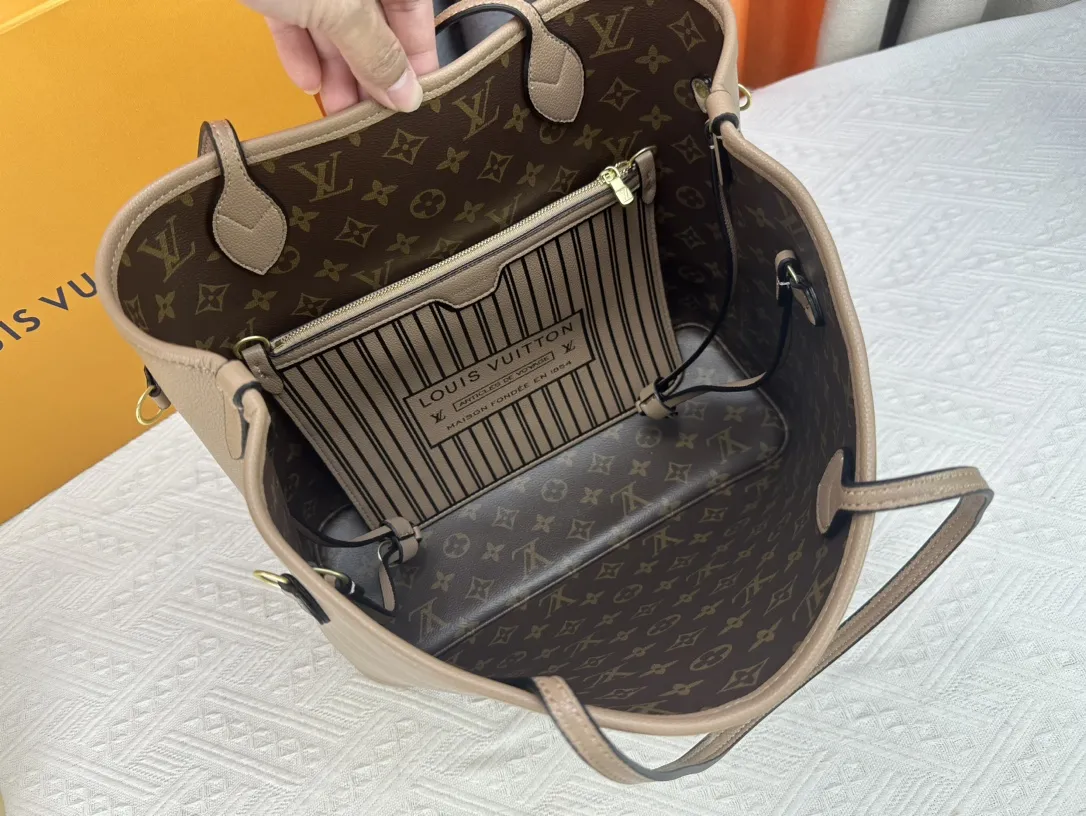 Louis Vuitton Neverfull Inside Out MM Tote Bag Monogram Taupe Leather - 图片 9