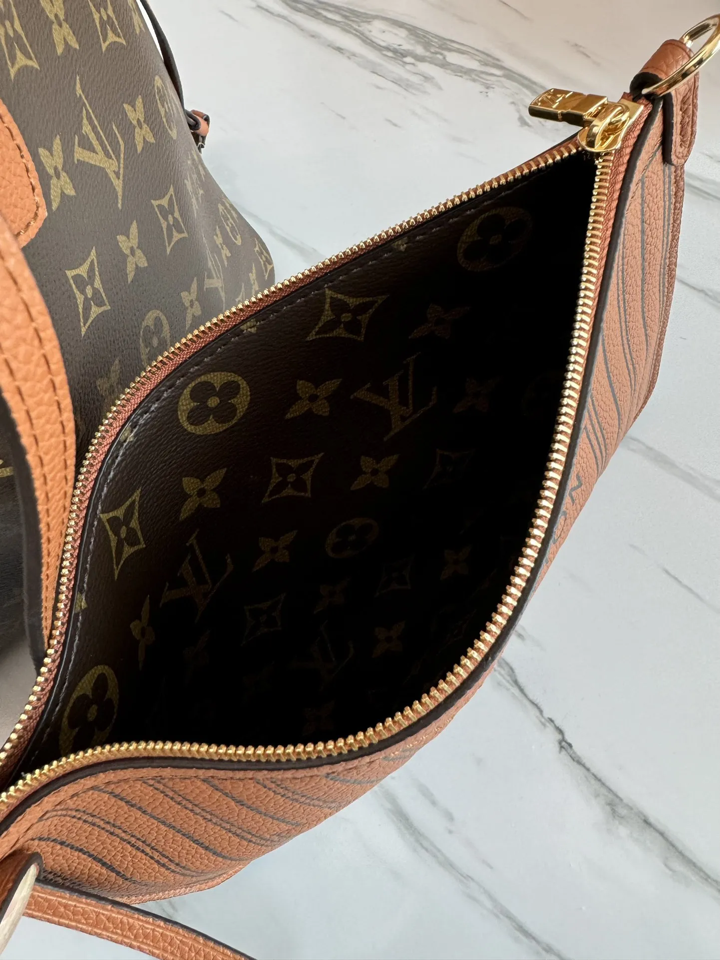Louis Vuitton Neverfull Inside Out MM Tote Bag Monogram Tan Leather - Image 9