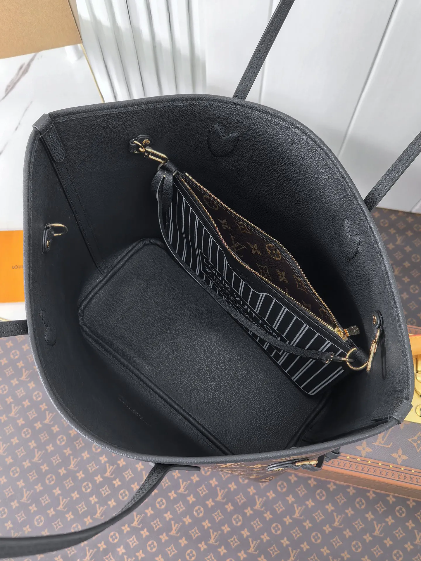 Louis Vuitton Neverfull Inside Out MM Tote Bag Monogram Black Leather - 图片 9