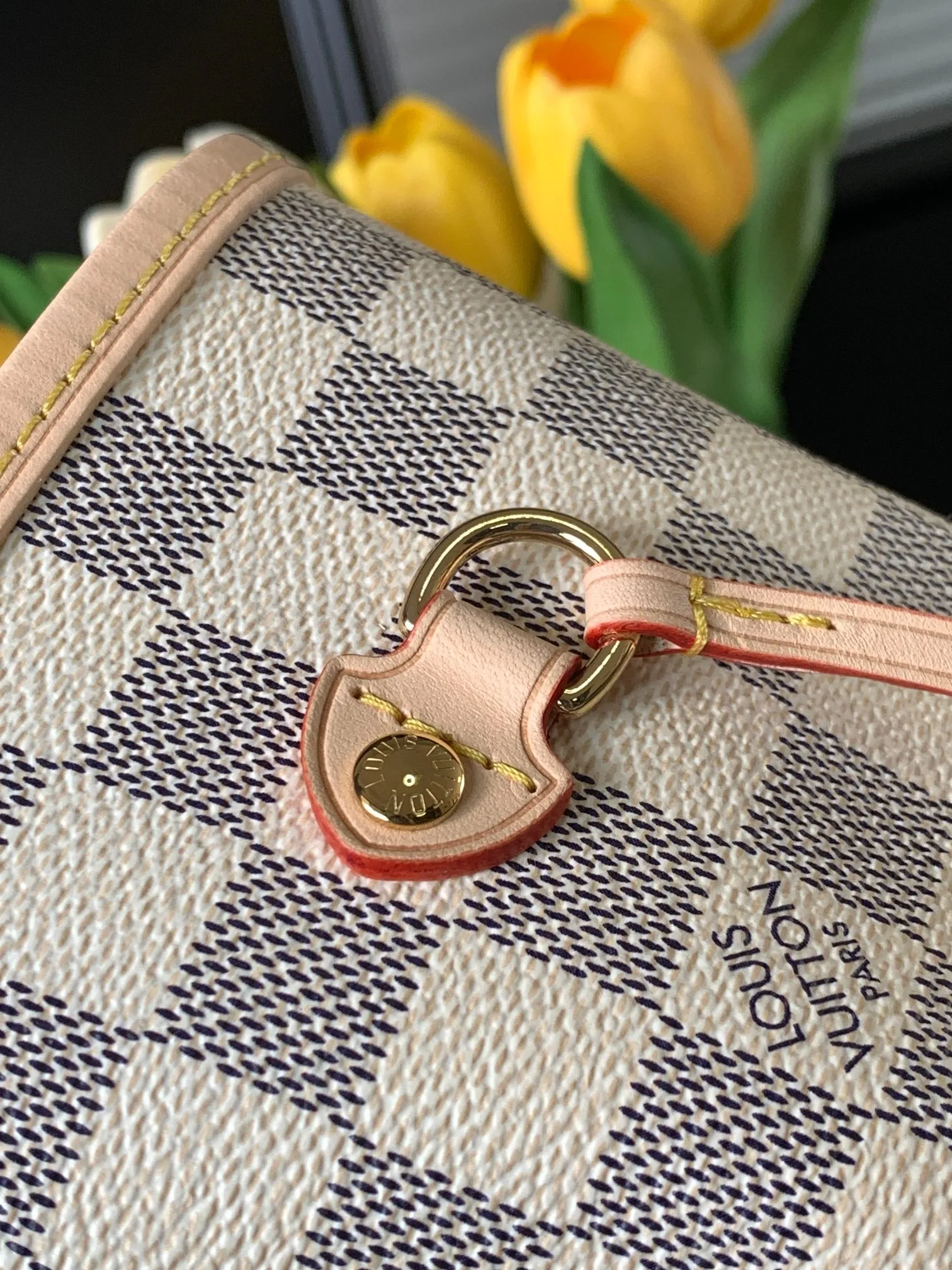 Louis Vuitton Neverfull MM Tote Bag Damier Azur Canvas with Pink Interior - Image 6
