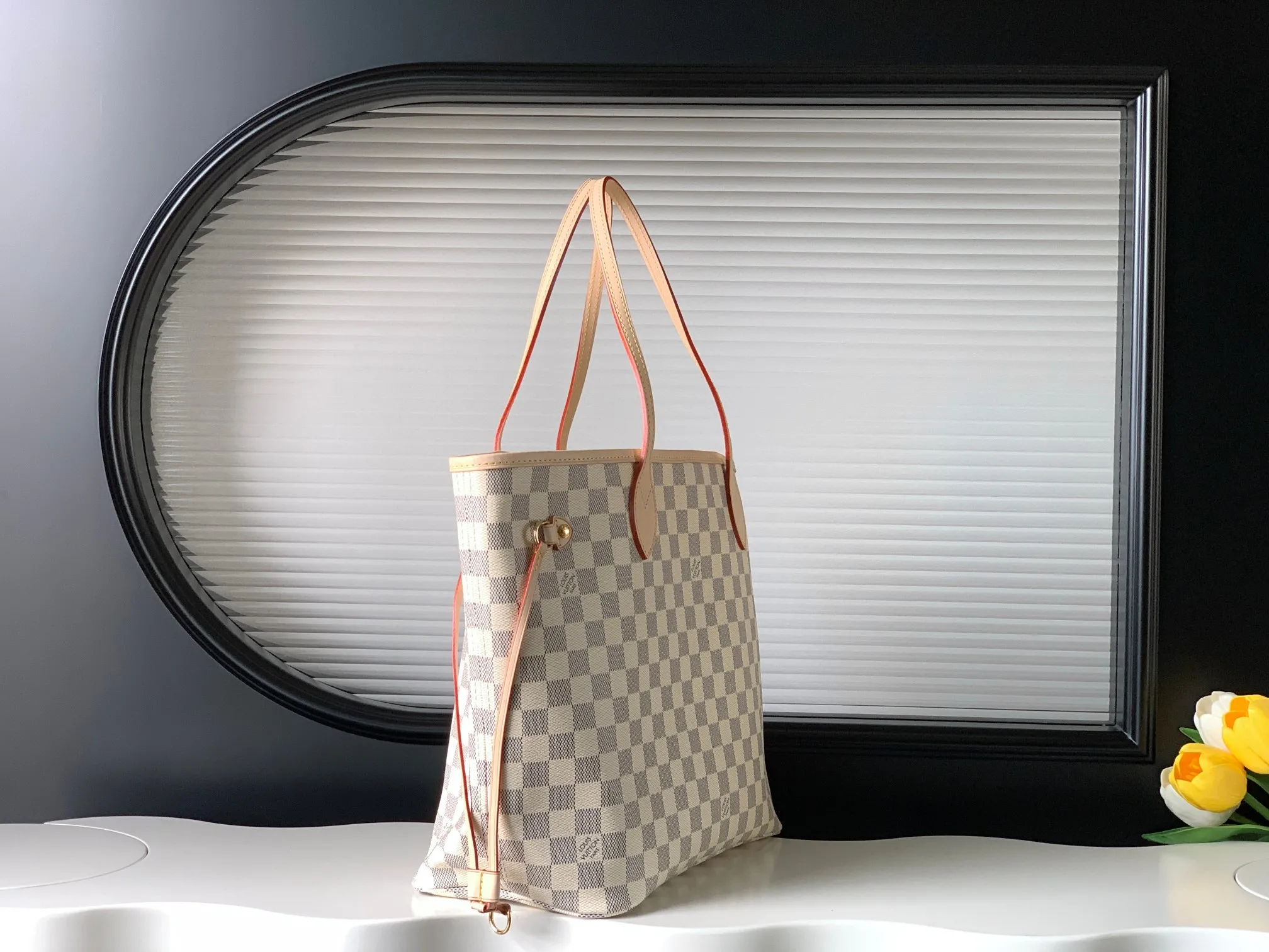 Alternative view of Louis Vuitton Neverfull MM Tote Bag Damier Azur Canvas with Beige Interior