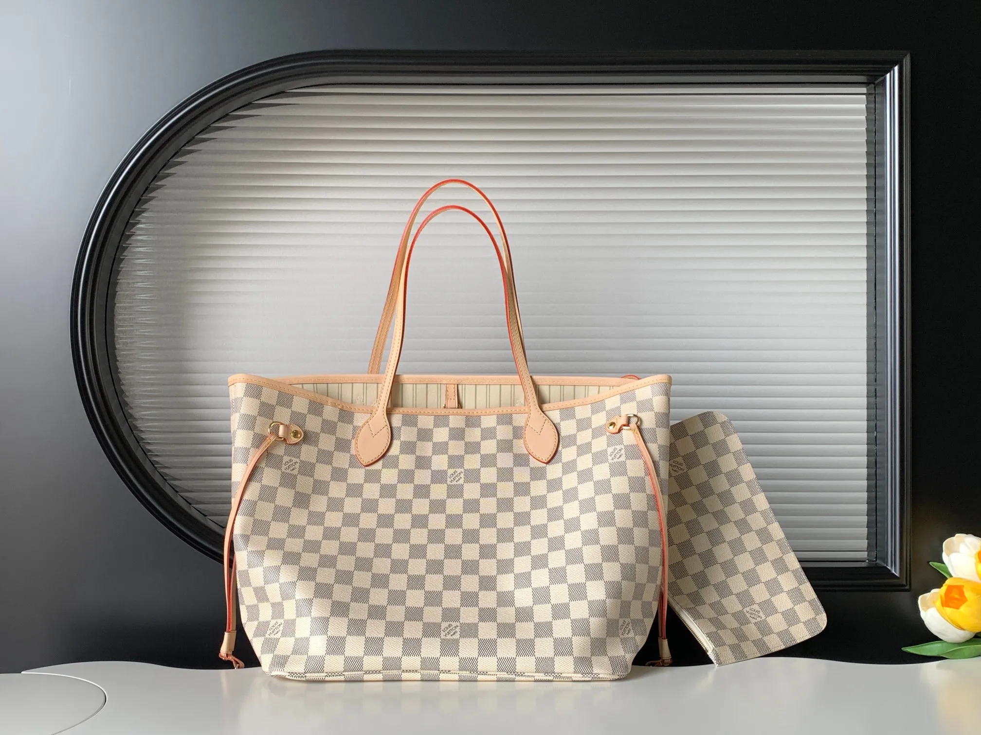 Louis Vuitton Neverfull MM Tote Bag Damier Azur Canvas with Beige Interior - Image 3