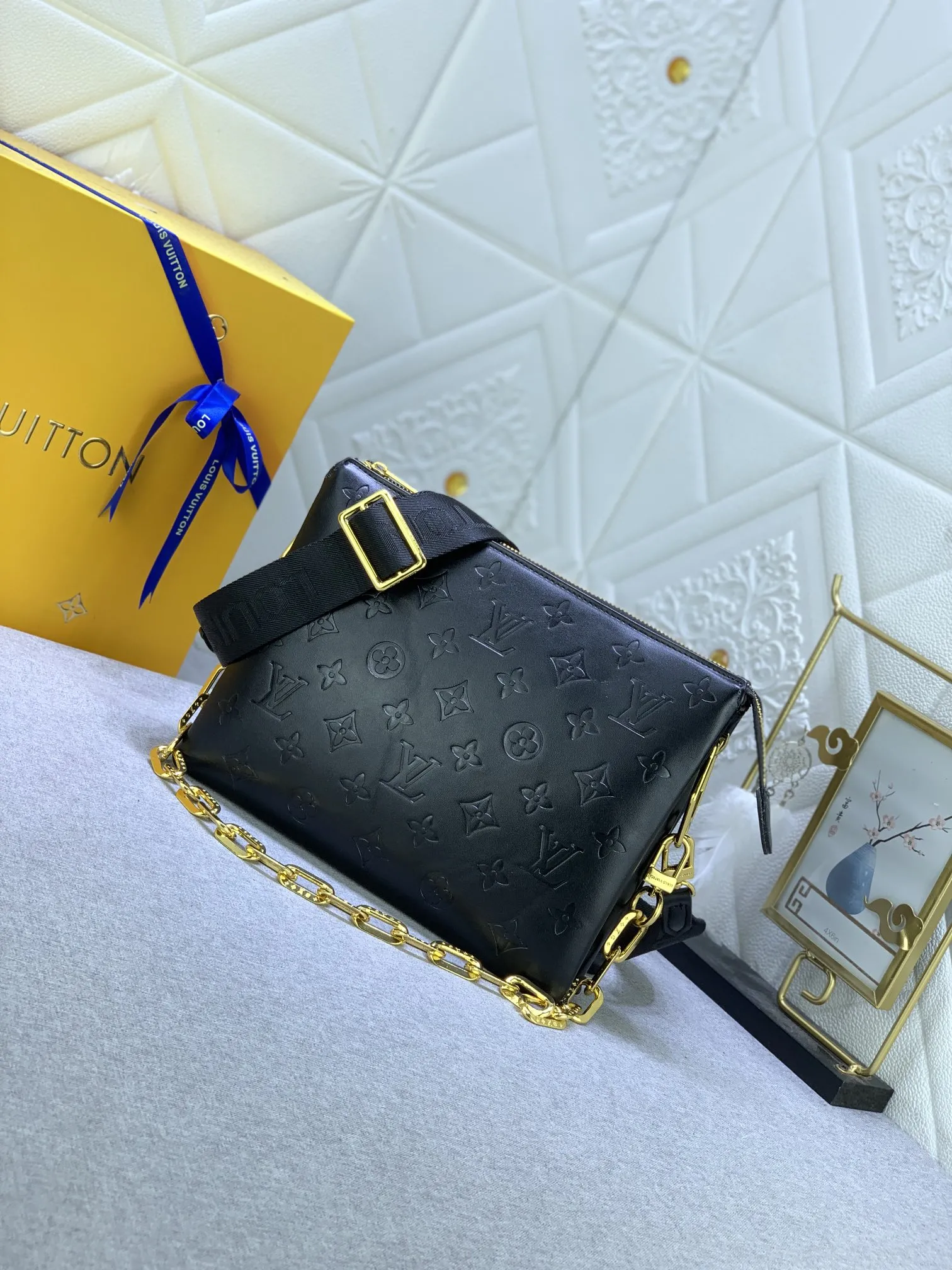 Louis VuittonCoussin Bag Monogram Embossed Lambskin Black with Gold Chain - Image 2