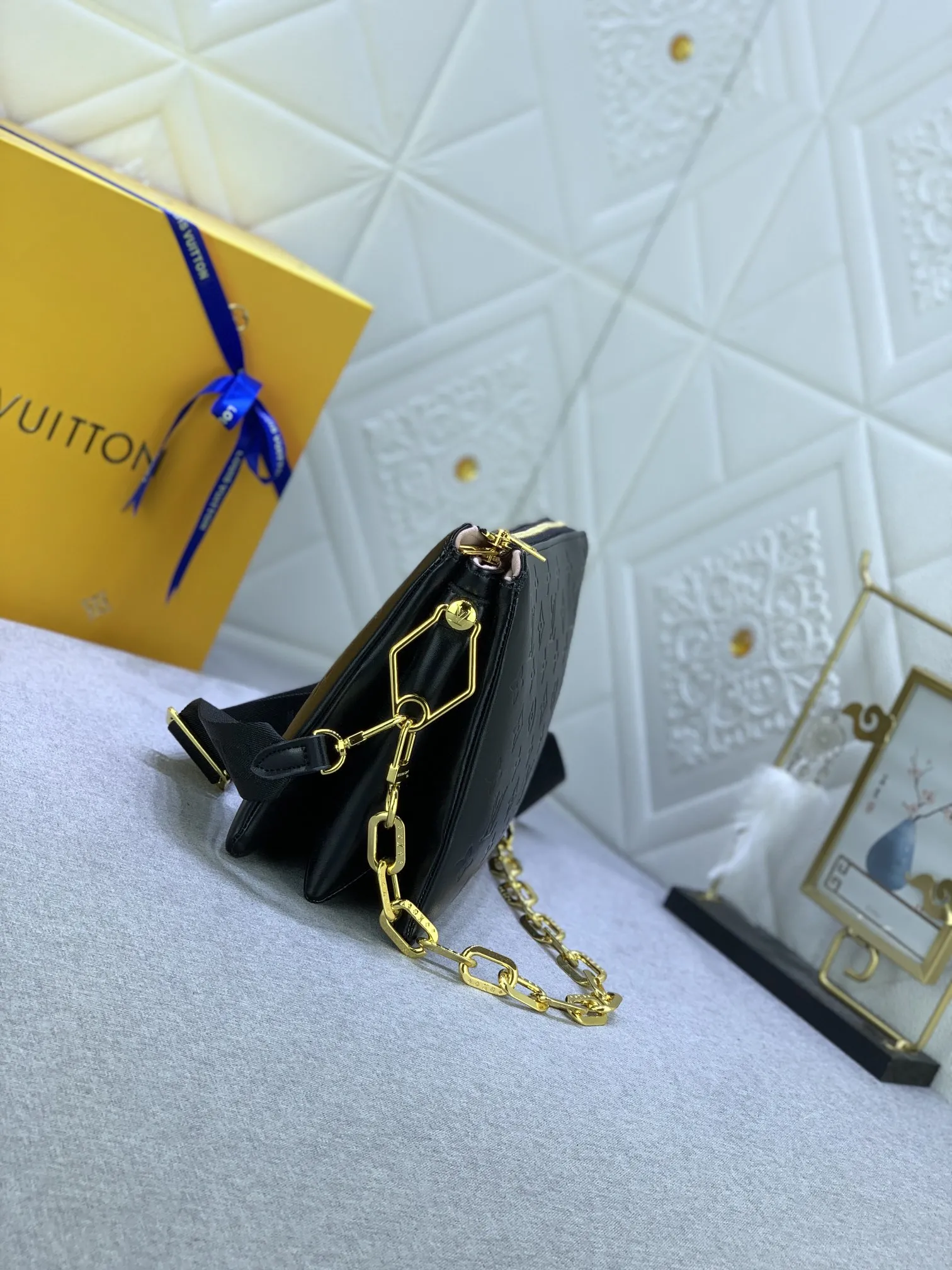 Louis VuittonCoussin Bag Monogram Embossed Lambskin Black with Gold Chain - Image 4