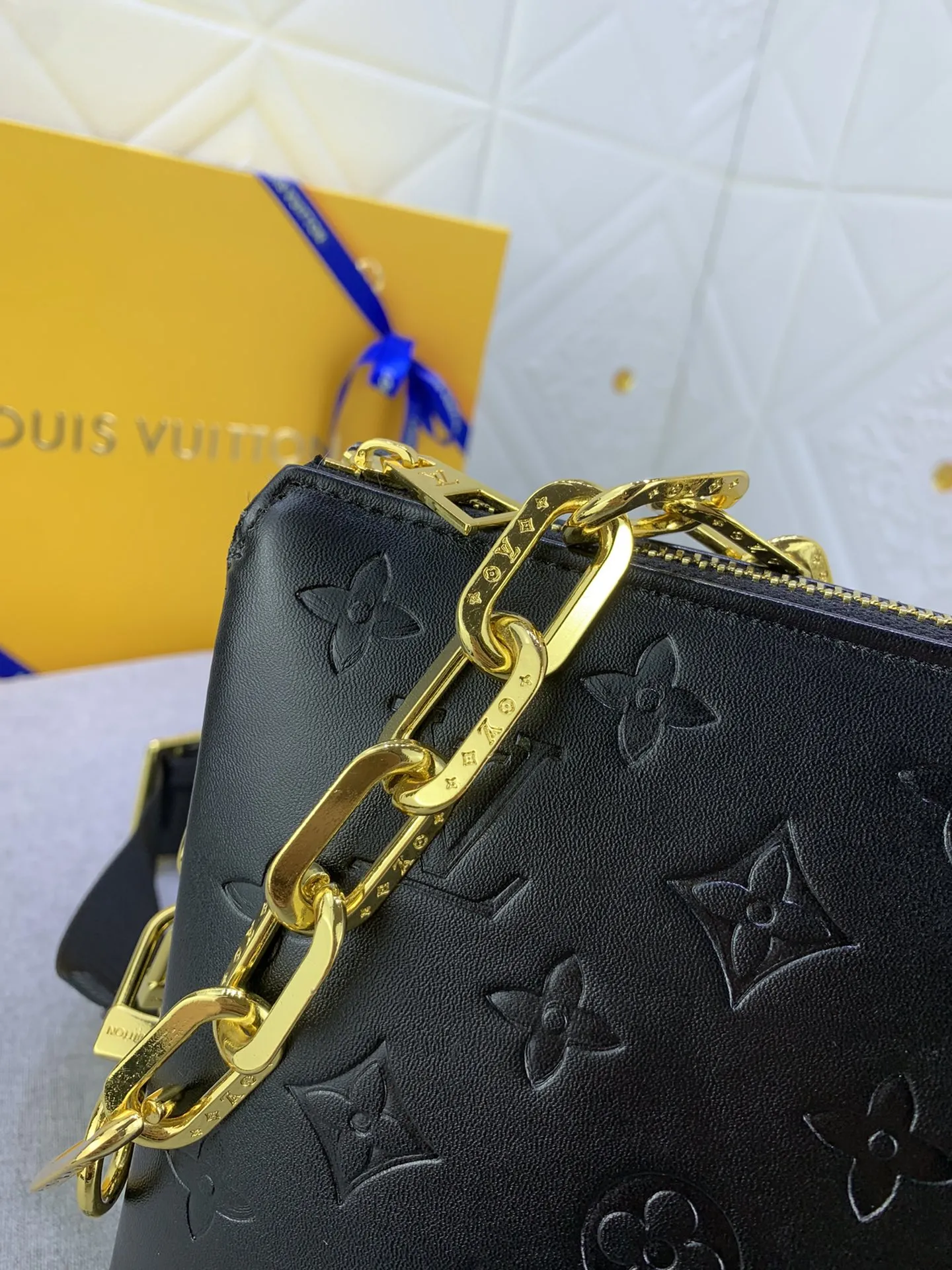 Louis VuittonCoussin Bag Monogram Embossed Lambskin Black with Gold Chain - Image 6