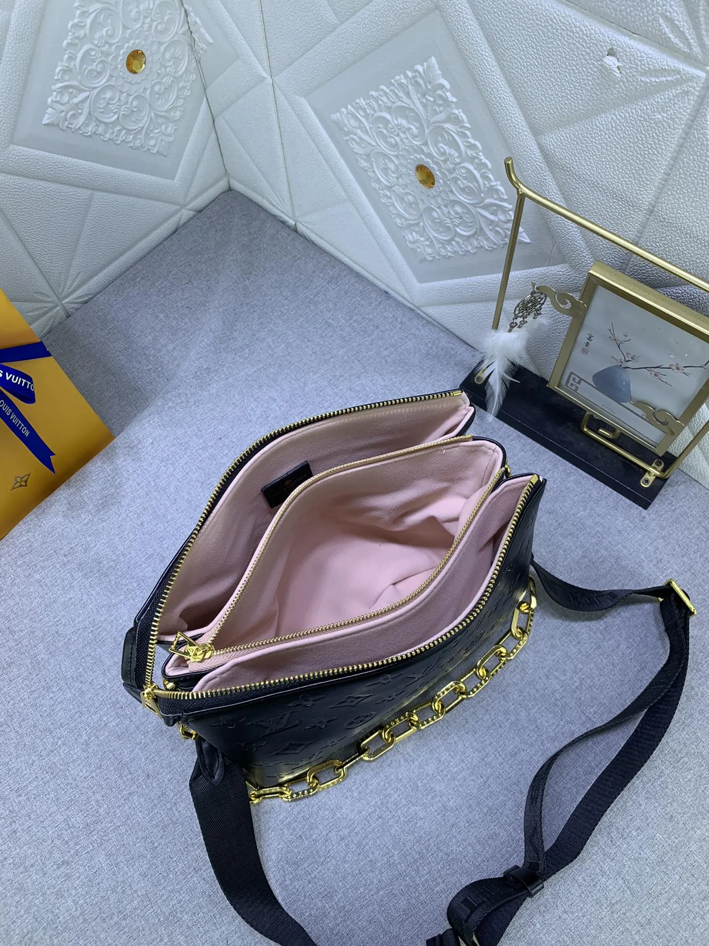 Louis VuittonCoussin Bag Monogram Embossed Lambskin Black with Gold Chain - Image 9