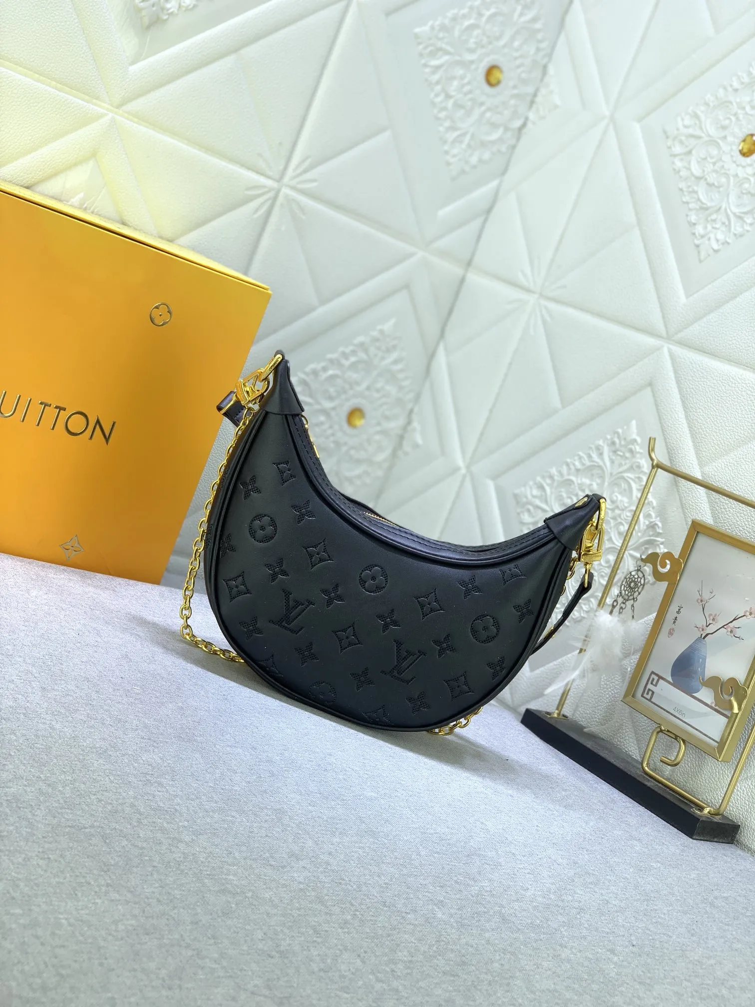 Louis Vuitton Loop Hobo Bag Black Monogram Embossed Leather - Image 3