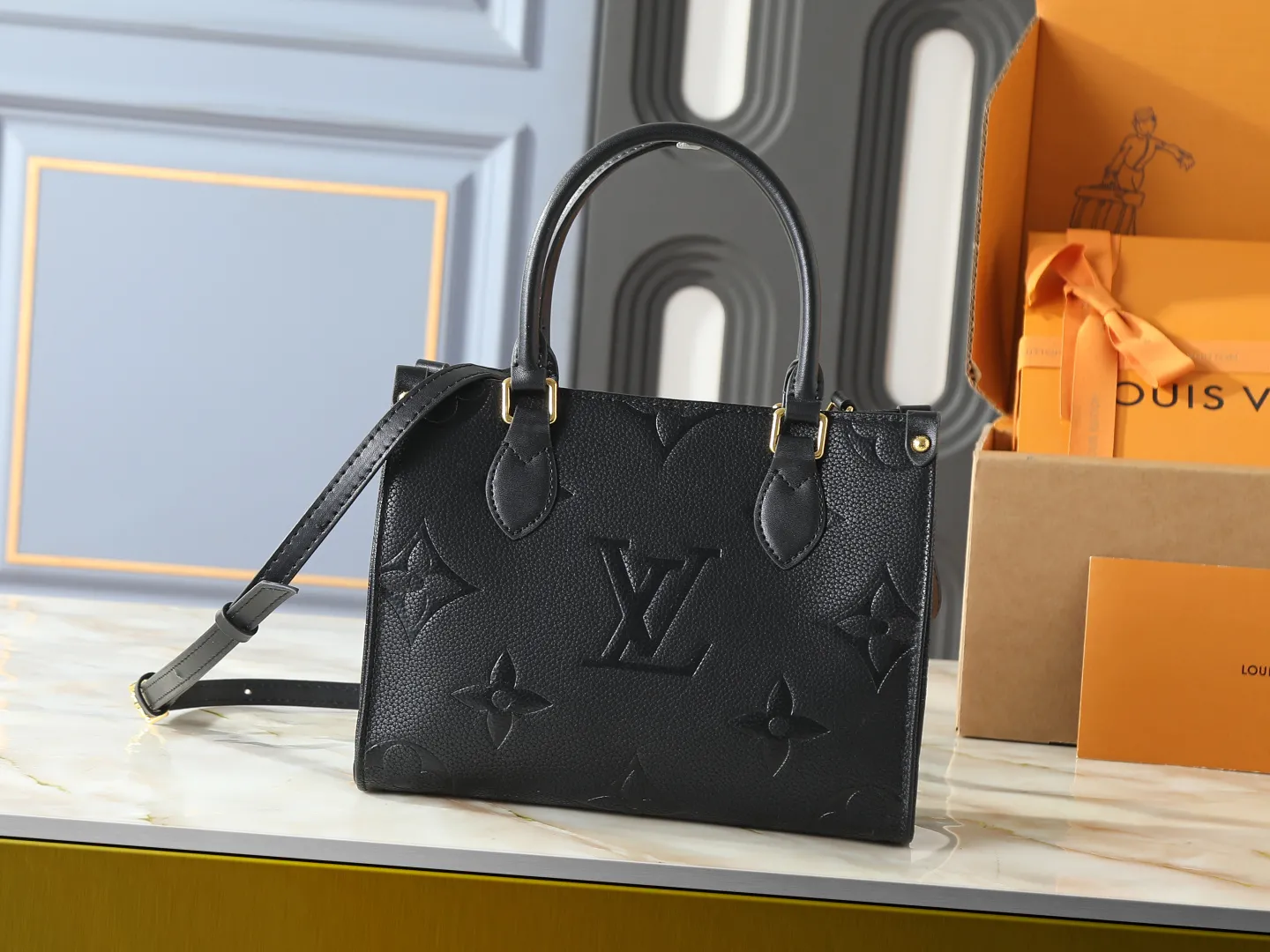Louis Vuitton OnTheGo PM Tote Bag Black Monogram Empreinte Leather