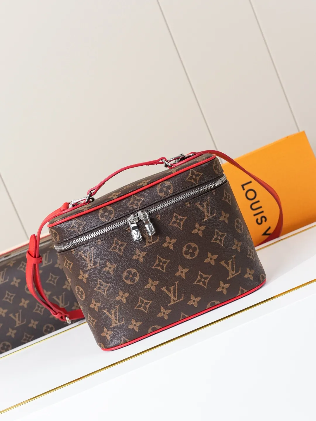 Louis Vuitton Nice BB Vanity Case (Monogram Macassar with Red Trim