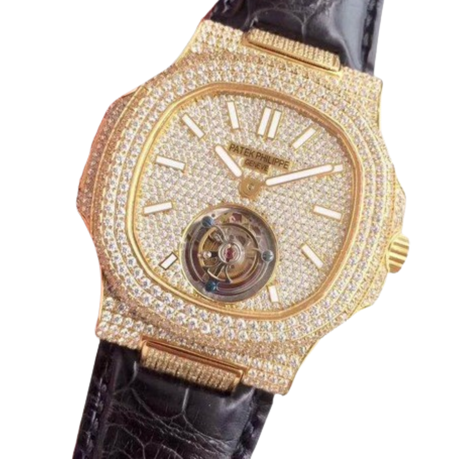 Alternative view of Patek Philippe Nautilus 5711 Tourbillon ??Jumbo?? Yellow Gold Dial Signature Replica 1:1