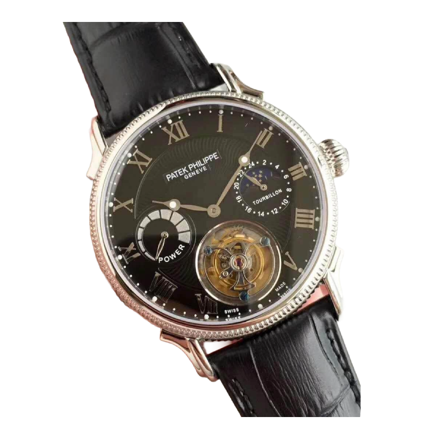 Alternative view of Patek Philippe Tourbillon Moonphase Black Dial Elite Clone Edition