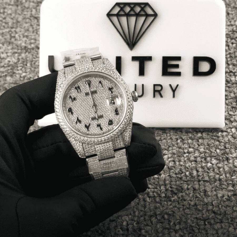 Alternative view of Rolex Datejust 126300 ??Iced Out Arabic Dial?? Super Clone Quality