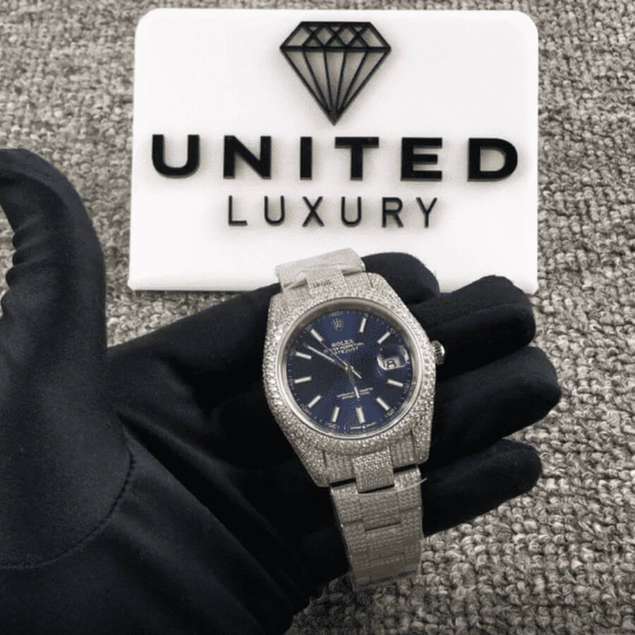 Alternative view of Rolex Datejust 126300 ??Iced Out Blue Dial?? Premium Clone Edition