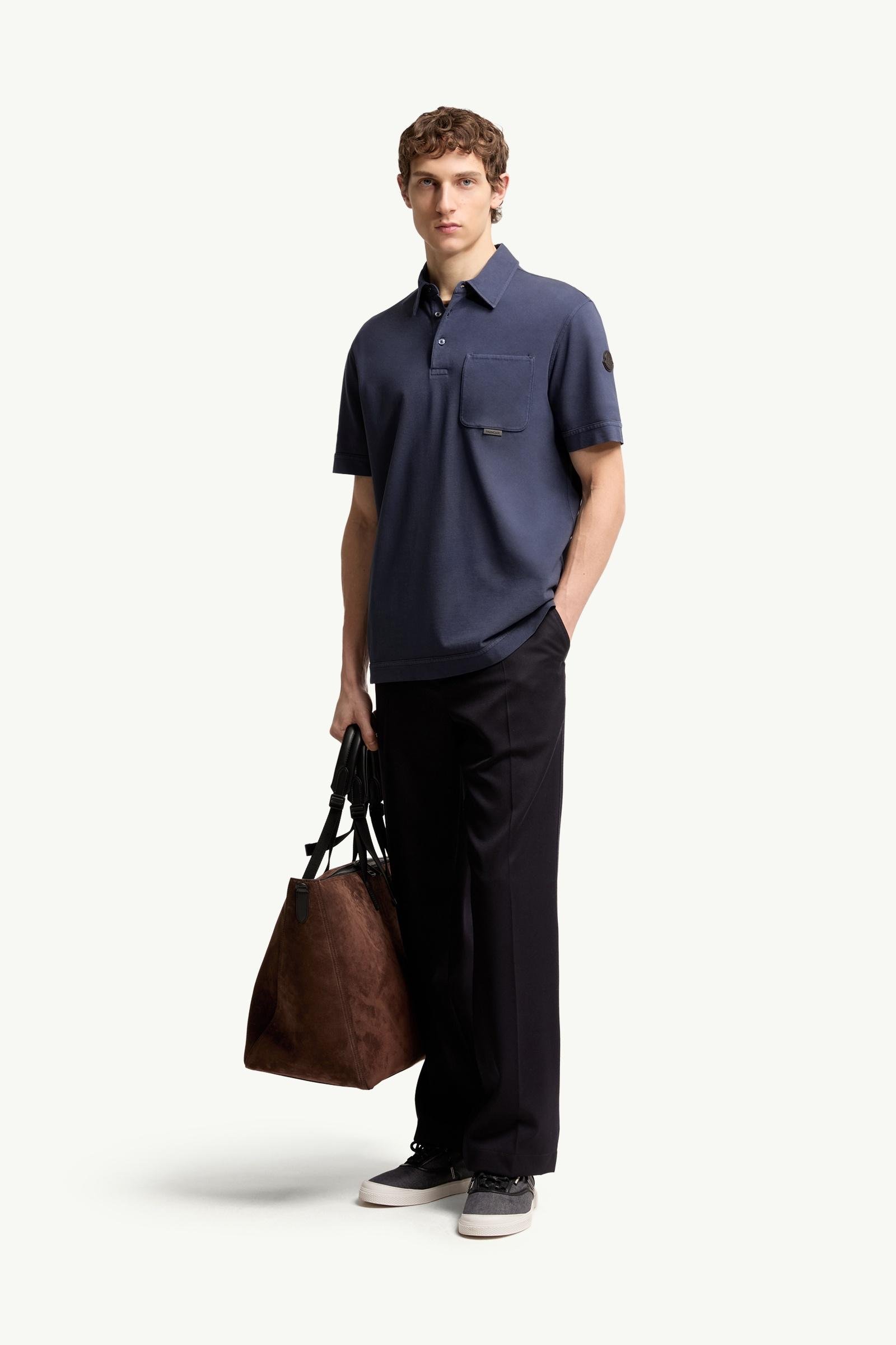 Leather Logo Cotton Piquet Polo Shirt