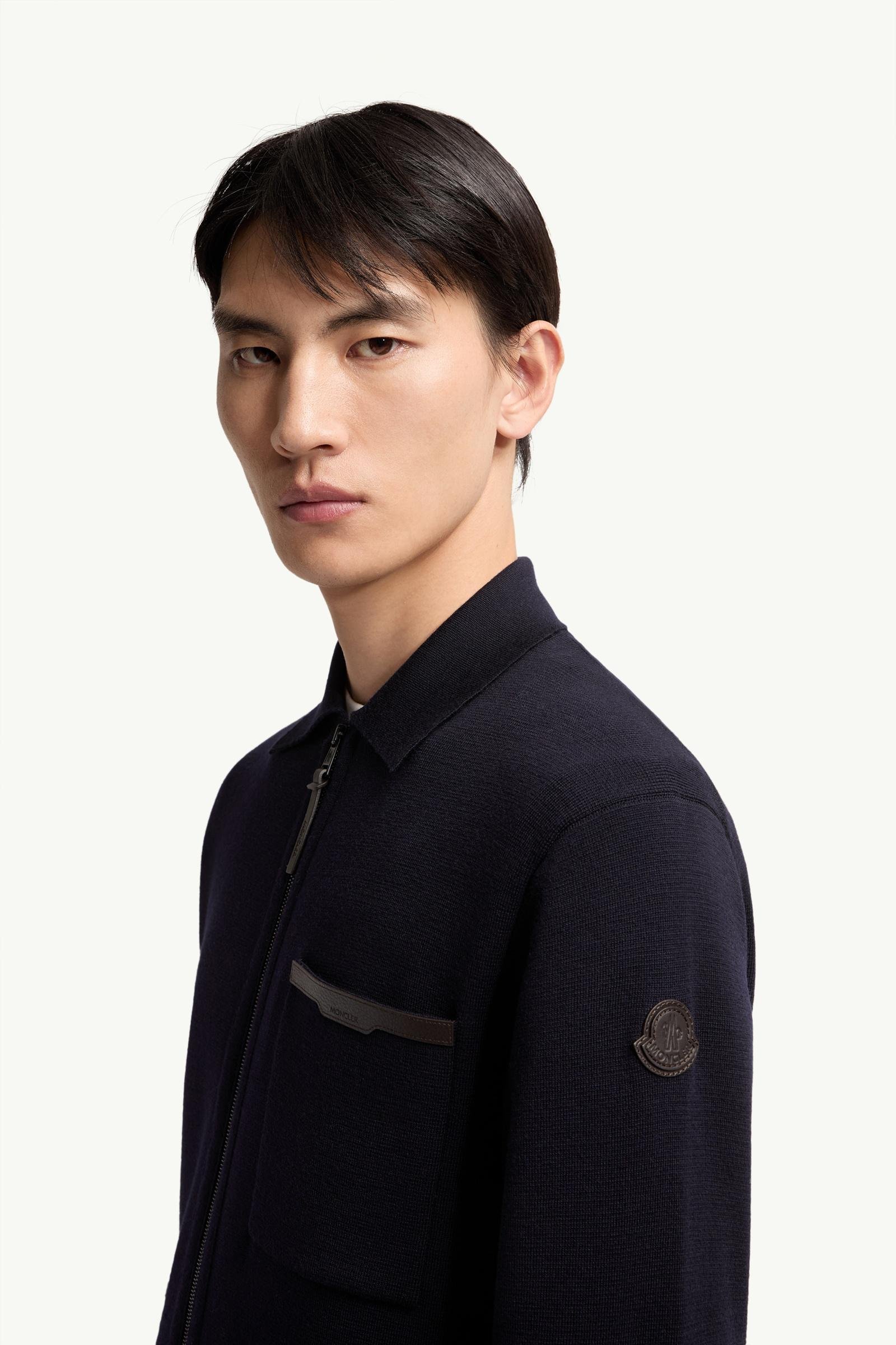 Alternative view of Leather Logo Wool Zip-Up Cardigan
