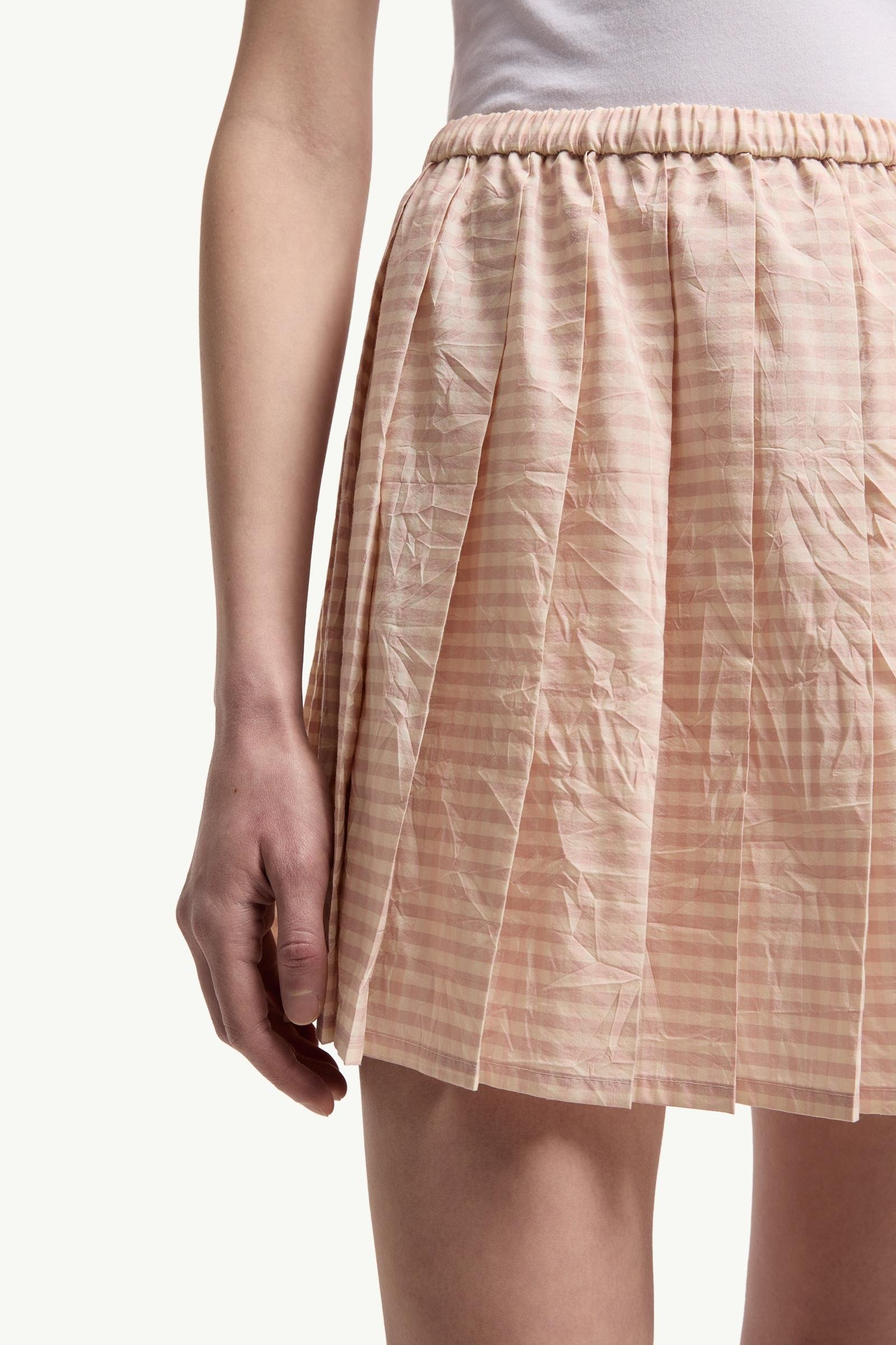 Vichy Cotton Blend Pleated Mini Skirt - 图片 6