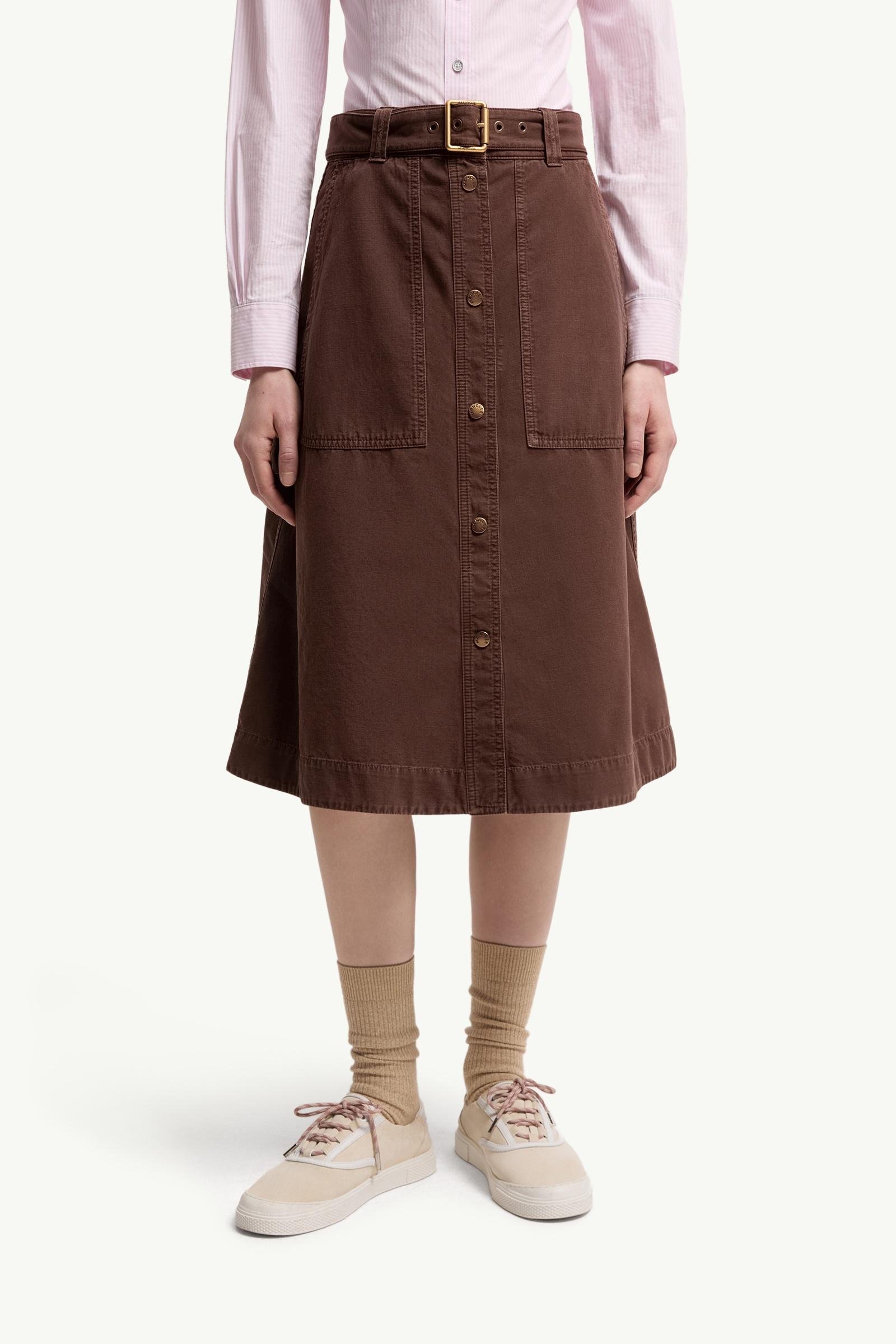 Belted Knee-Length Cotton Skirt - 图片 4