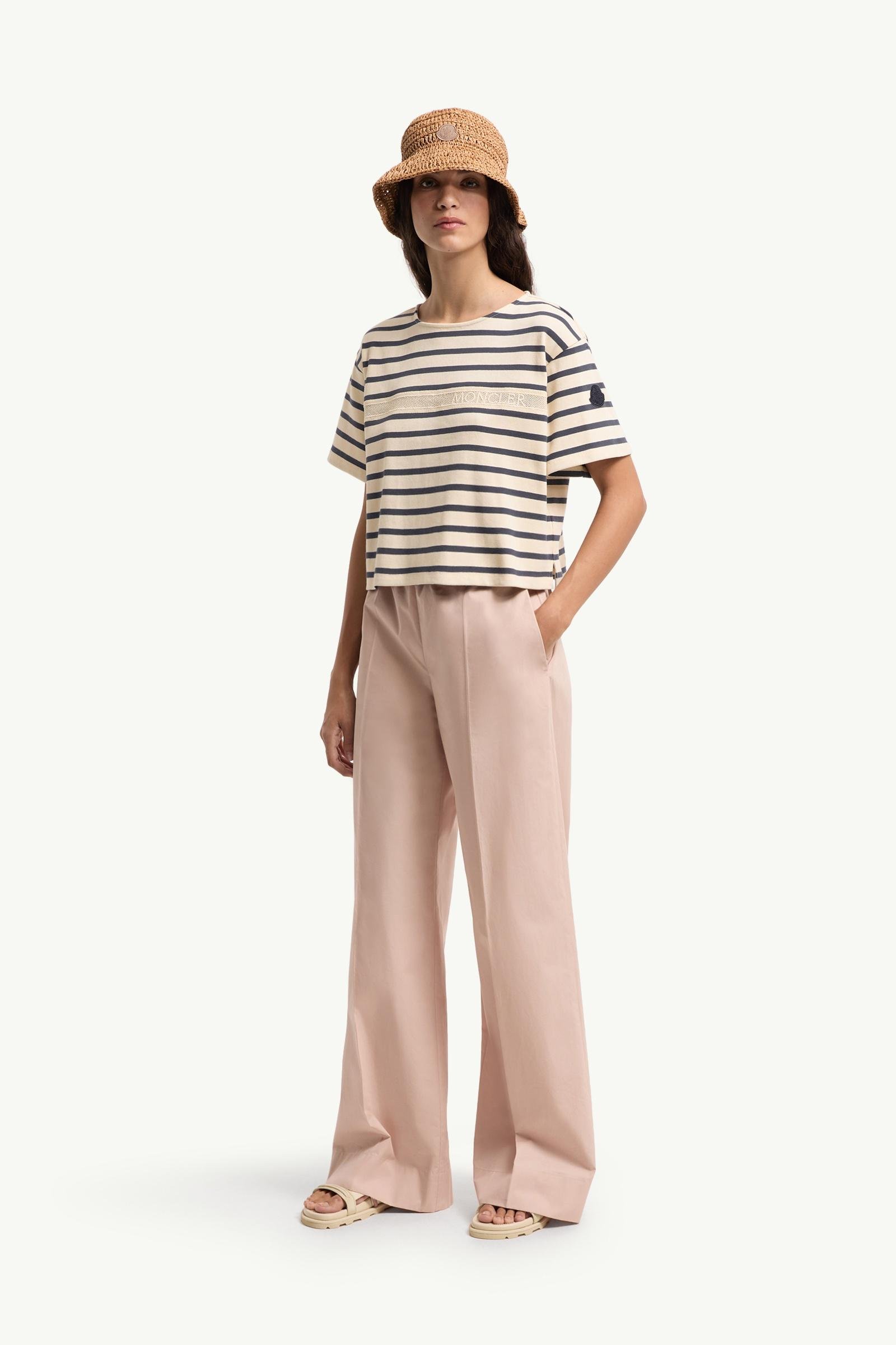 Macramé-Trimmed Striped Cotton T-Shirt