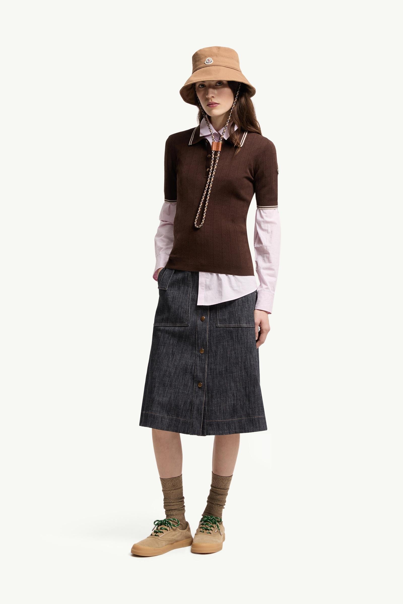 Rhombus & Logo Pattern Cotton Polo Shirt