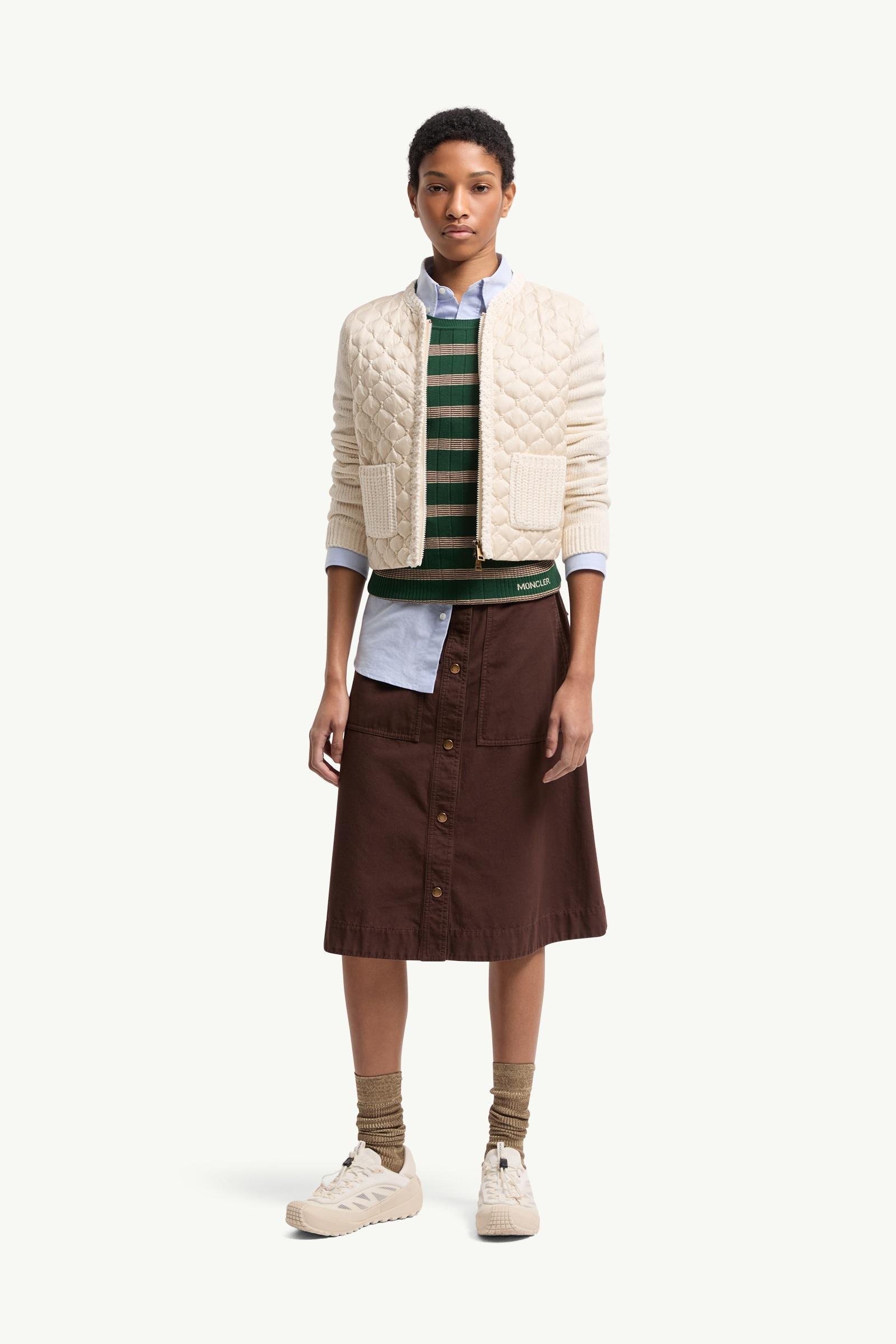 Geometric-Quilted Padded Zip-Up Cardigan