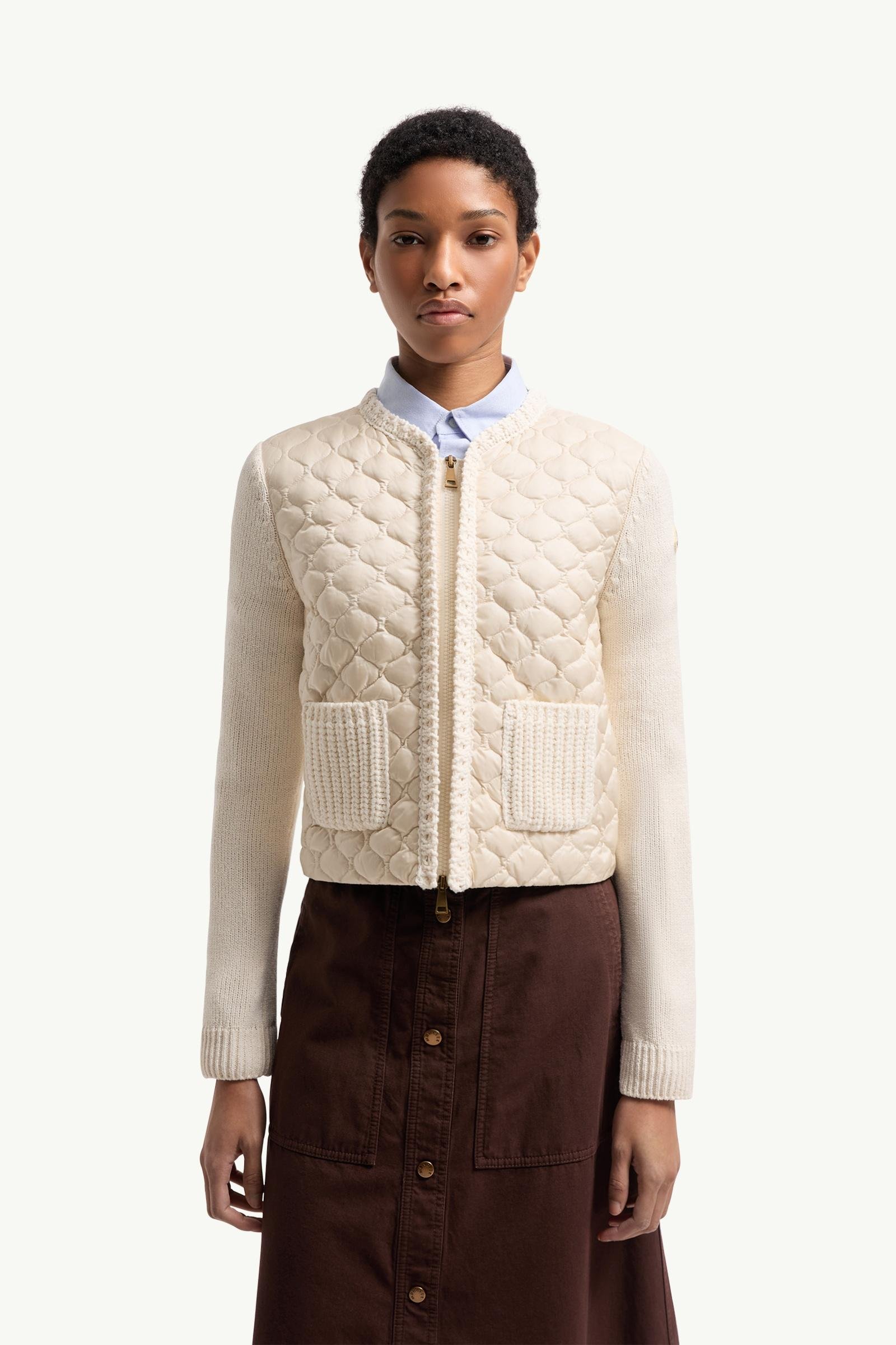 Geometric-Quilted Padded Zip-Up Cardigan - 图片 4
