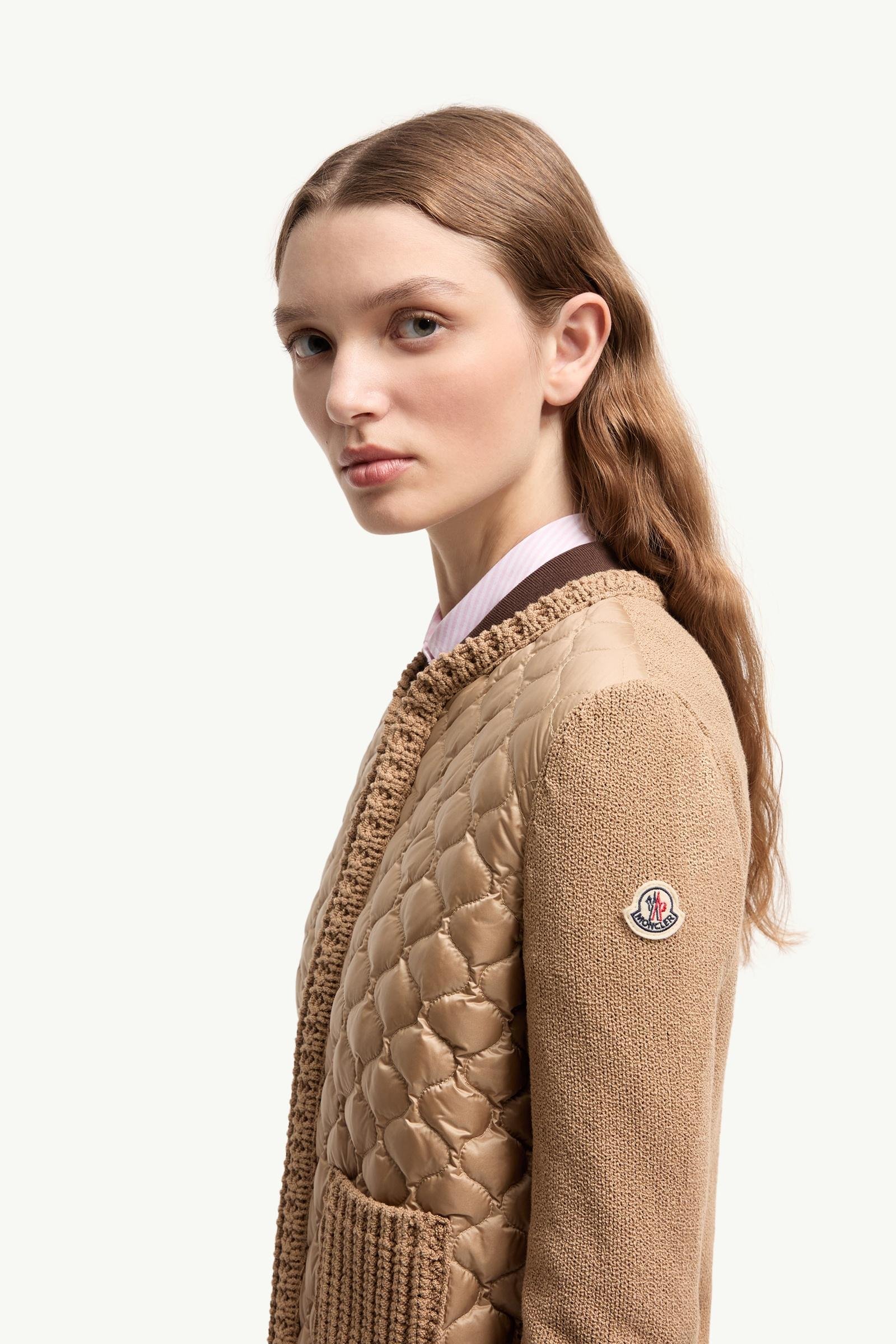 Geometric-Quilted Padded Zip-Up Cardigan - 图片 2