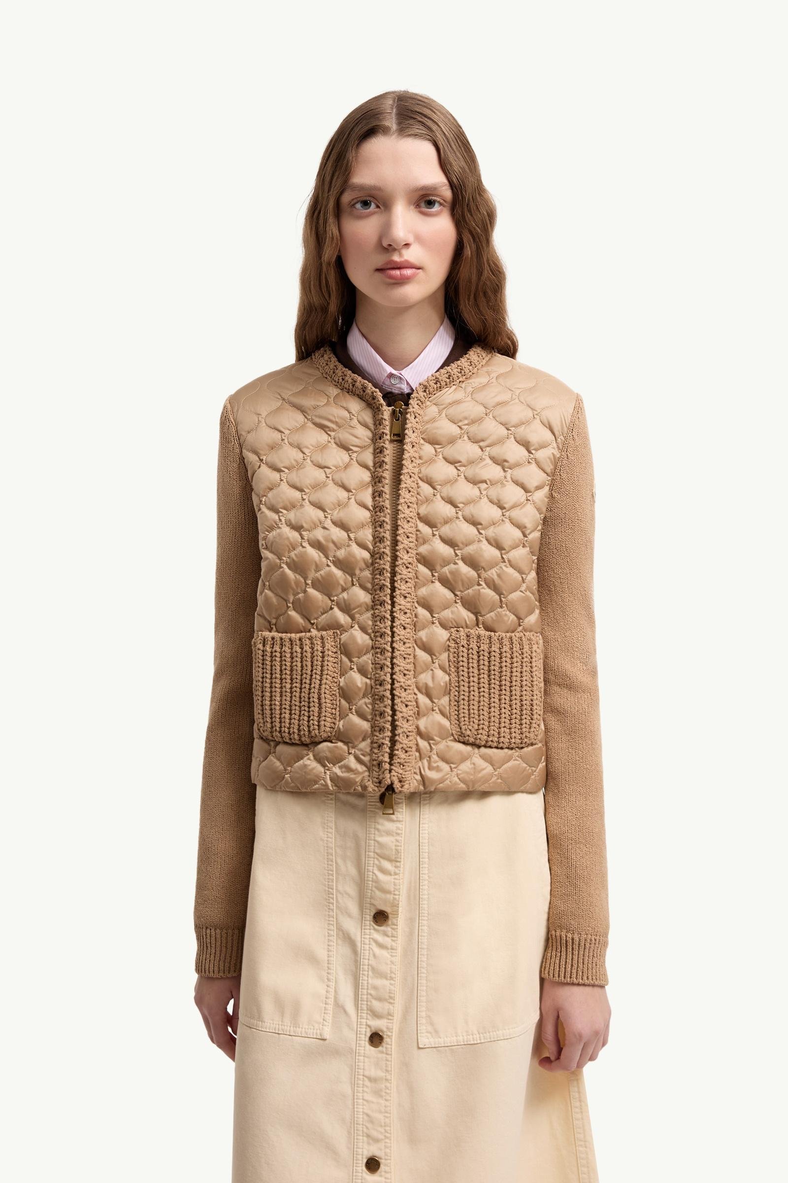 Geometric-Quilted Padded Zip-Up Cardigan - 图片 4