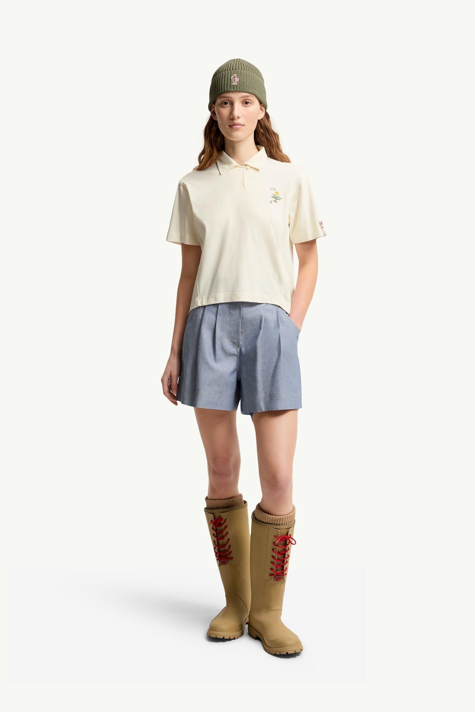 Embroidered Botanical Motif Polo Shirt