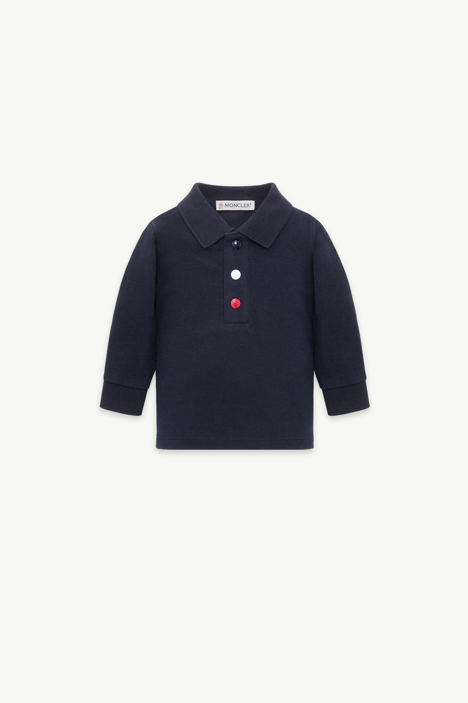Tricolour Cotton Piquet Long Sleeve Polo Shirt