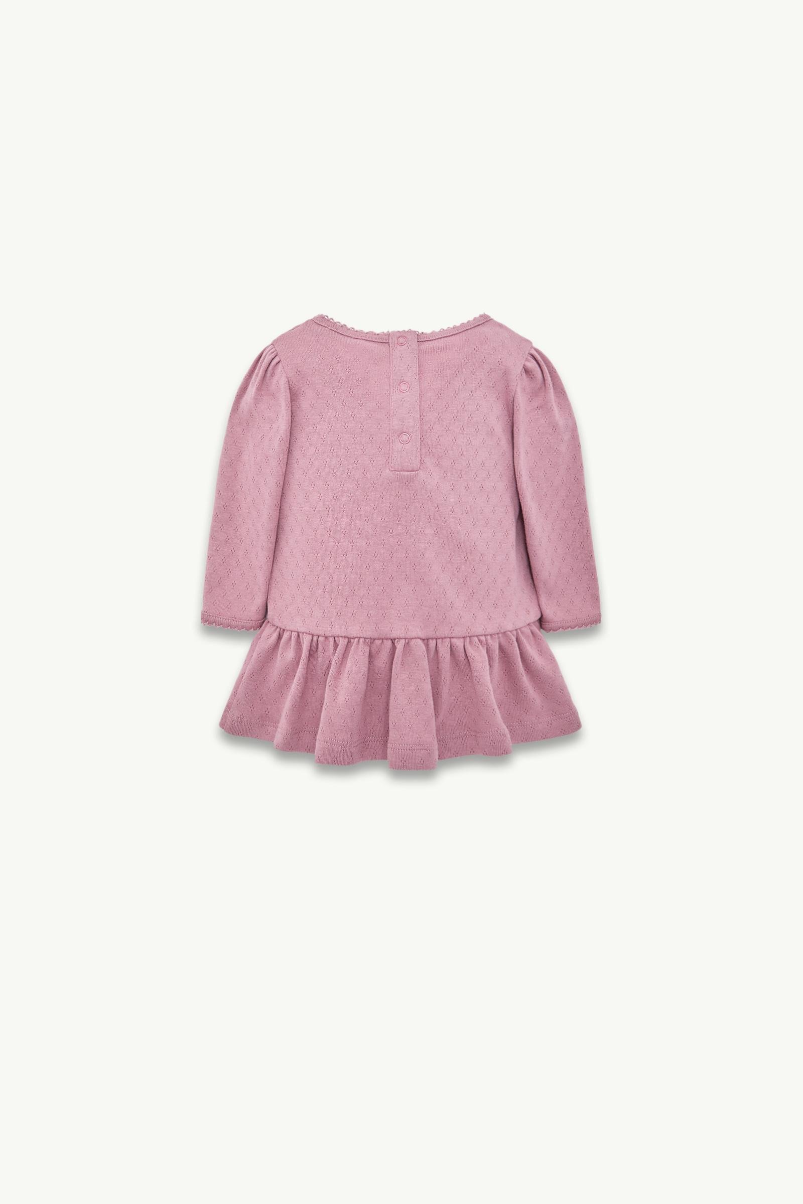 Pleated Long Sleeve Cotton Dress - 图片 3
