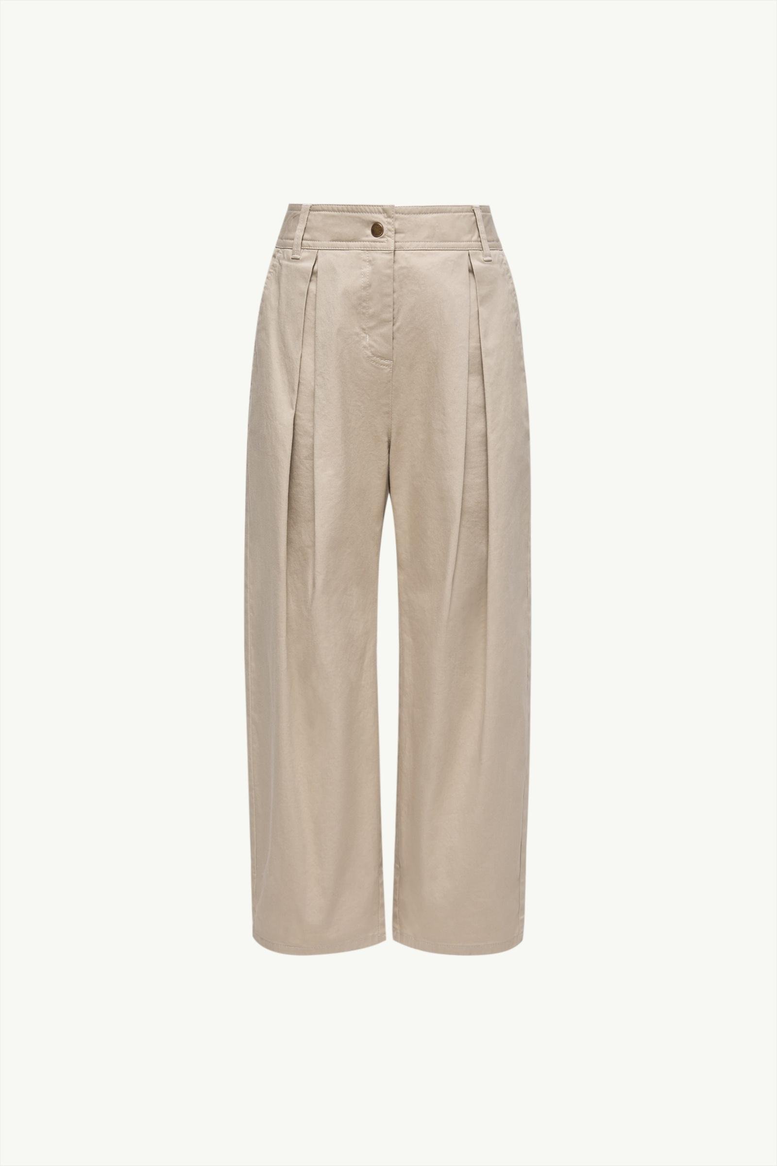 Pleated Stretch Cotton Gabardine Trousers