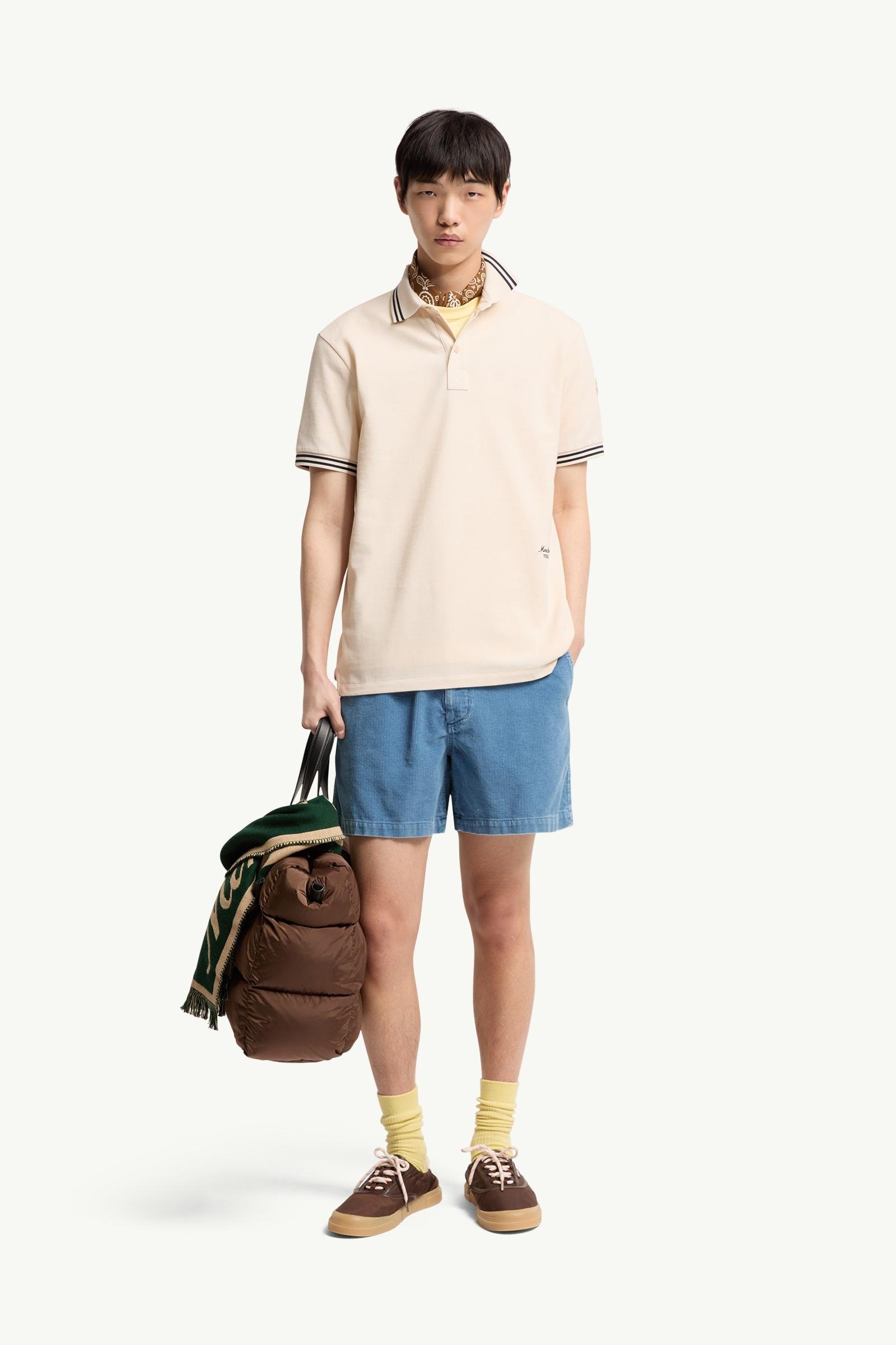 Striped Trim Cotton Piquet Polo Shirt