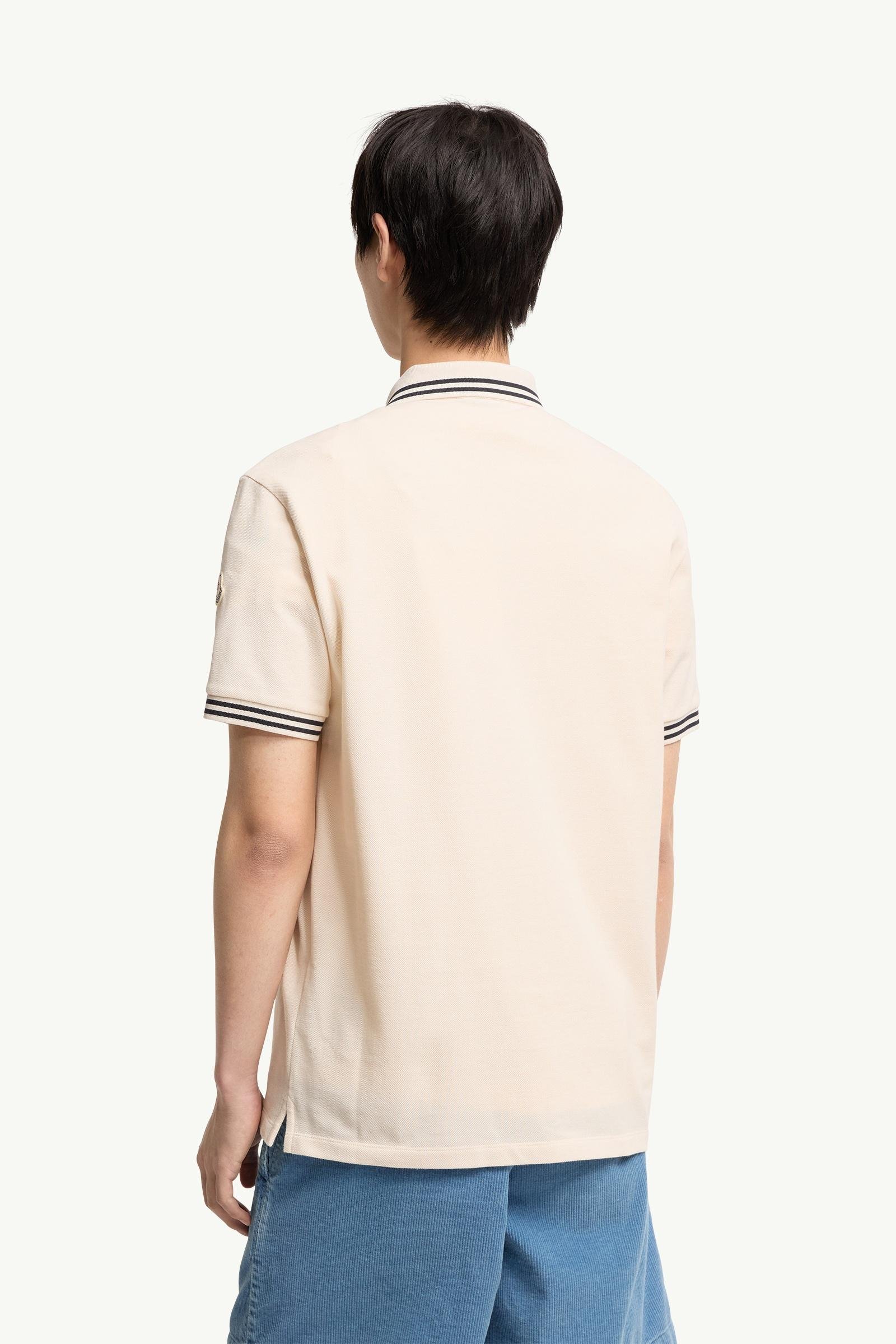 Striped Trim Cotton Piquet Polo Shirt - 图片 5