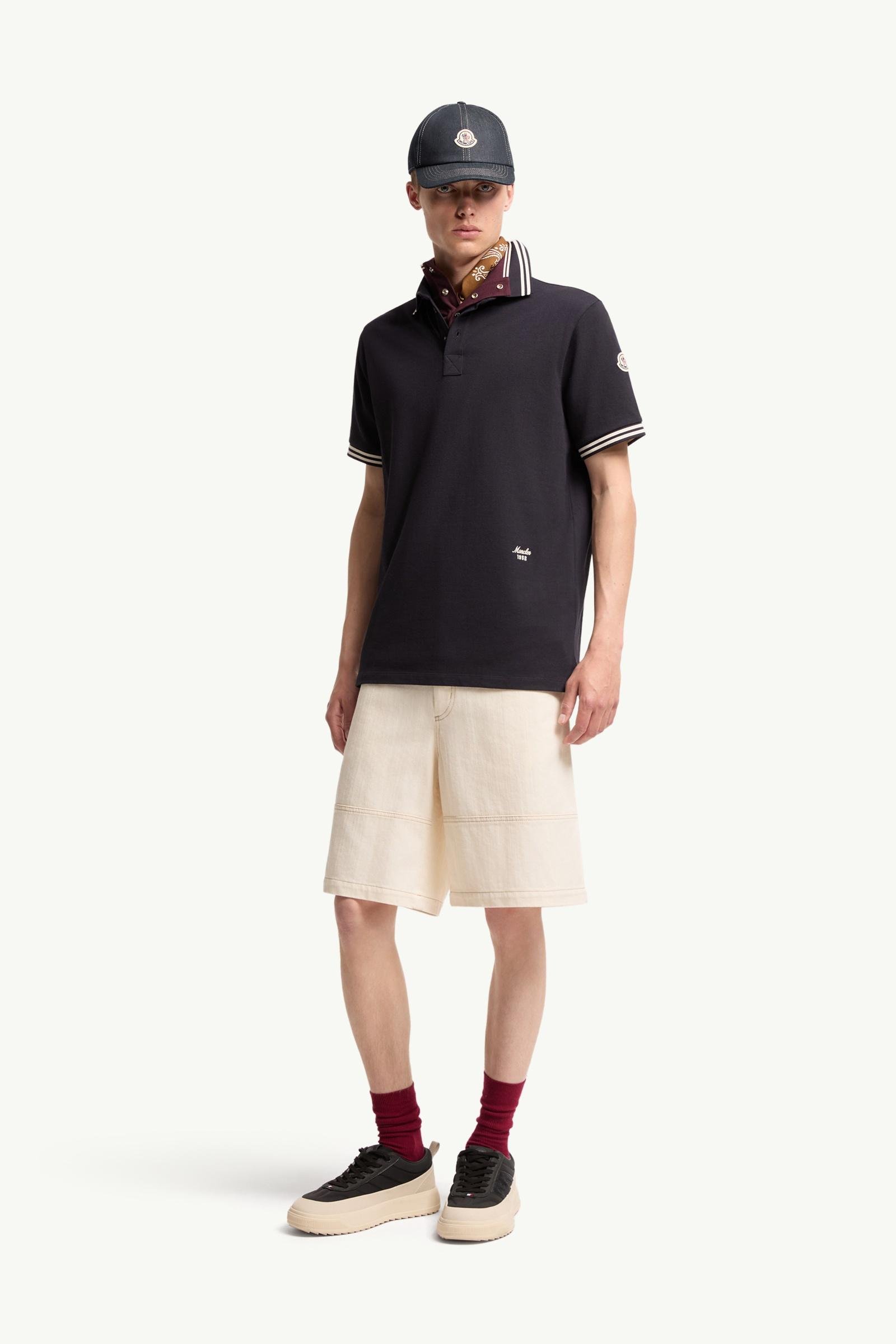 Striped Trim Cotton Piquet Polo Shirt