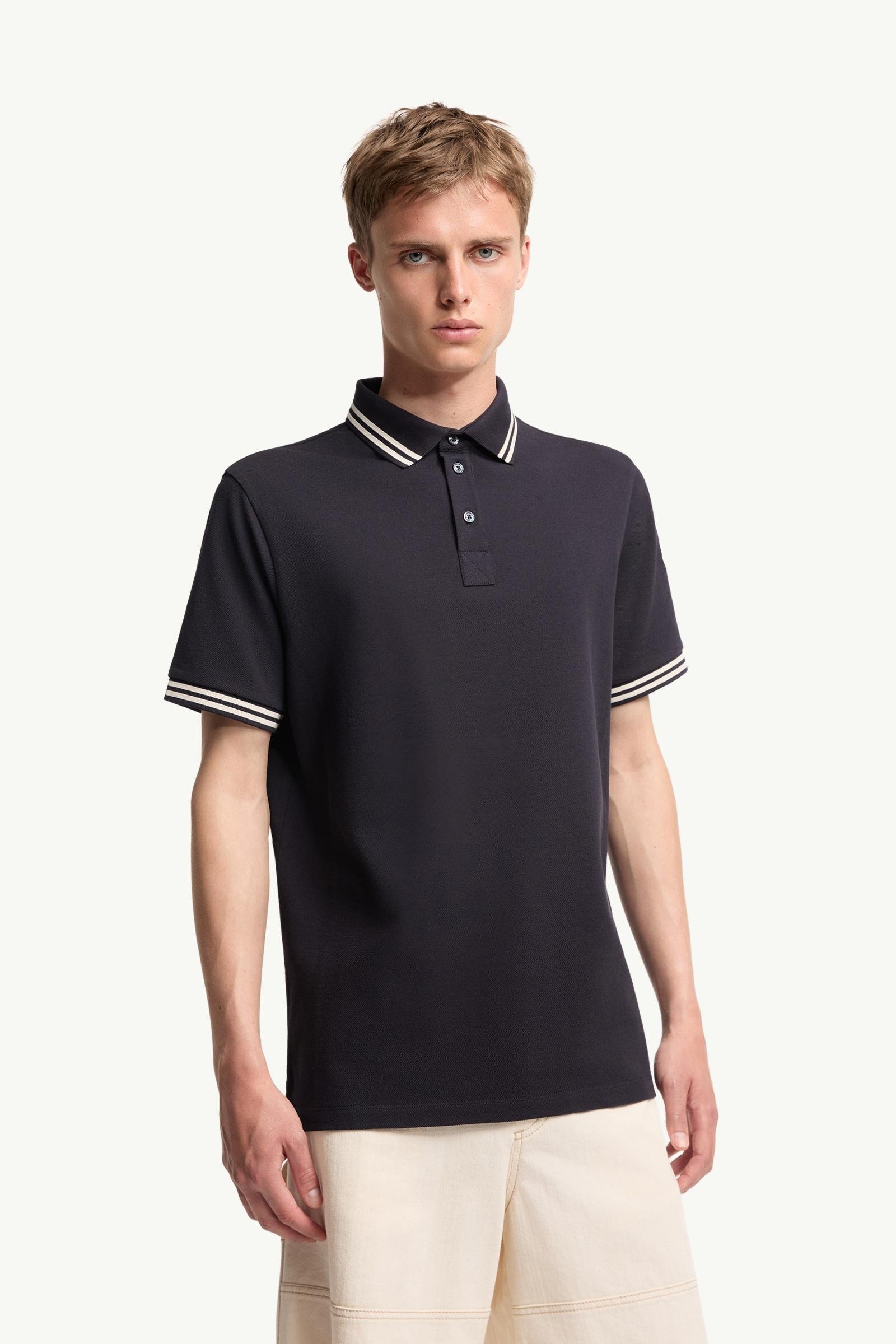 Striped Trim Cotton Piquet Polo Shirt - 图片 4