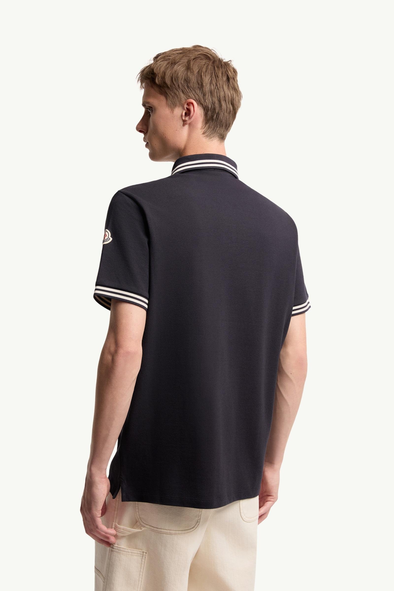 Striped Trim Cotton Piquet Polo Shirt - 图片 5