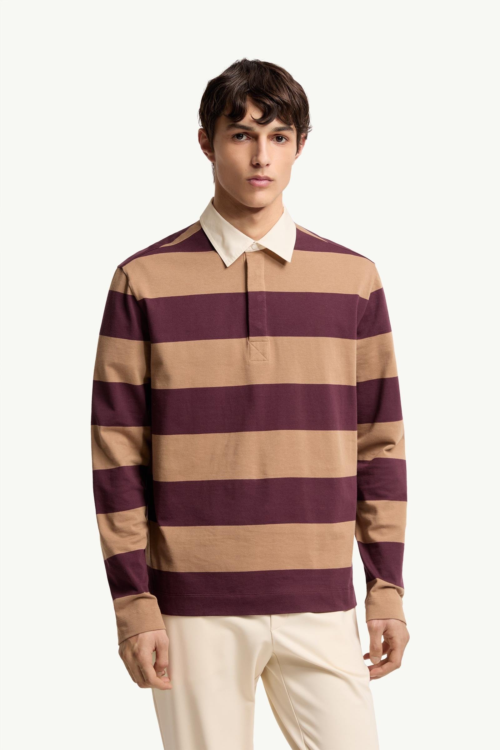 Striped Cotton Long Sleeve Polo Shirt - 图片 4