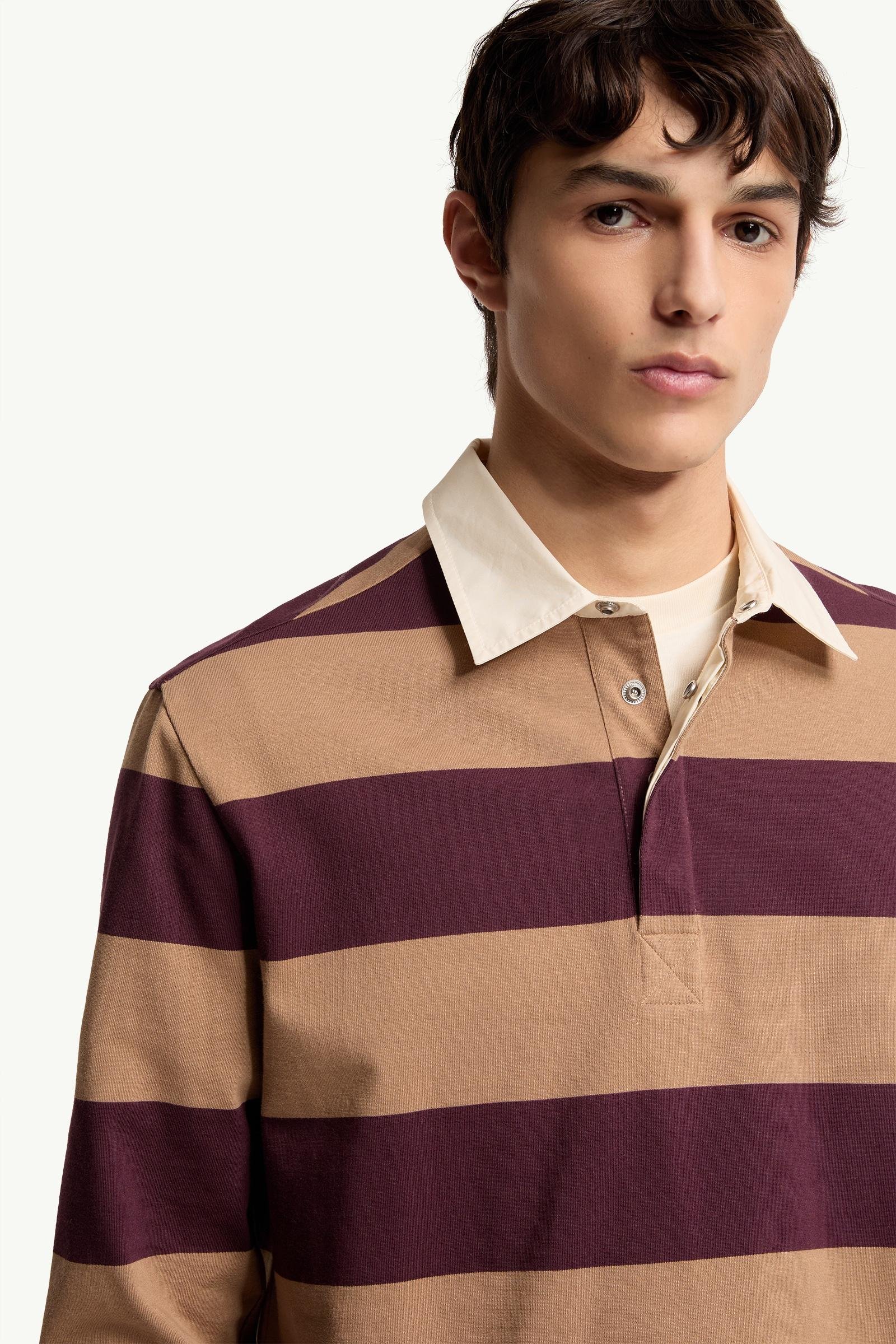 Striped Cotton Long Sleeve Polo Shirt - 图片 6