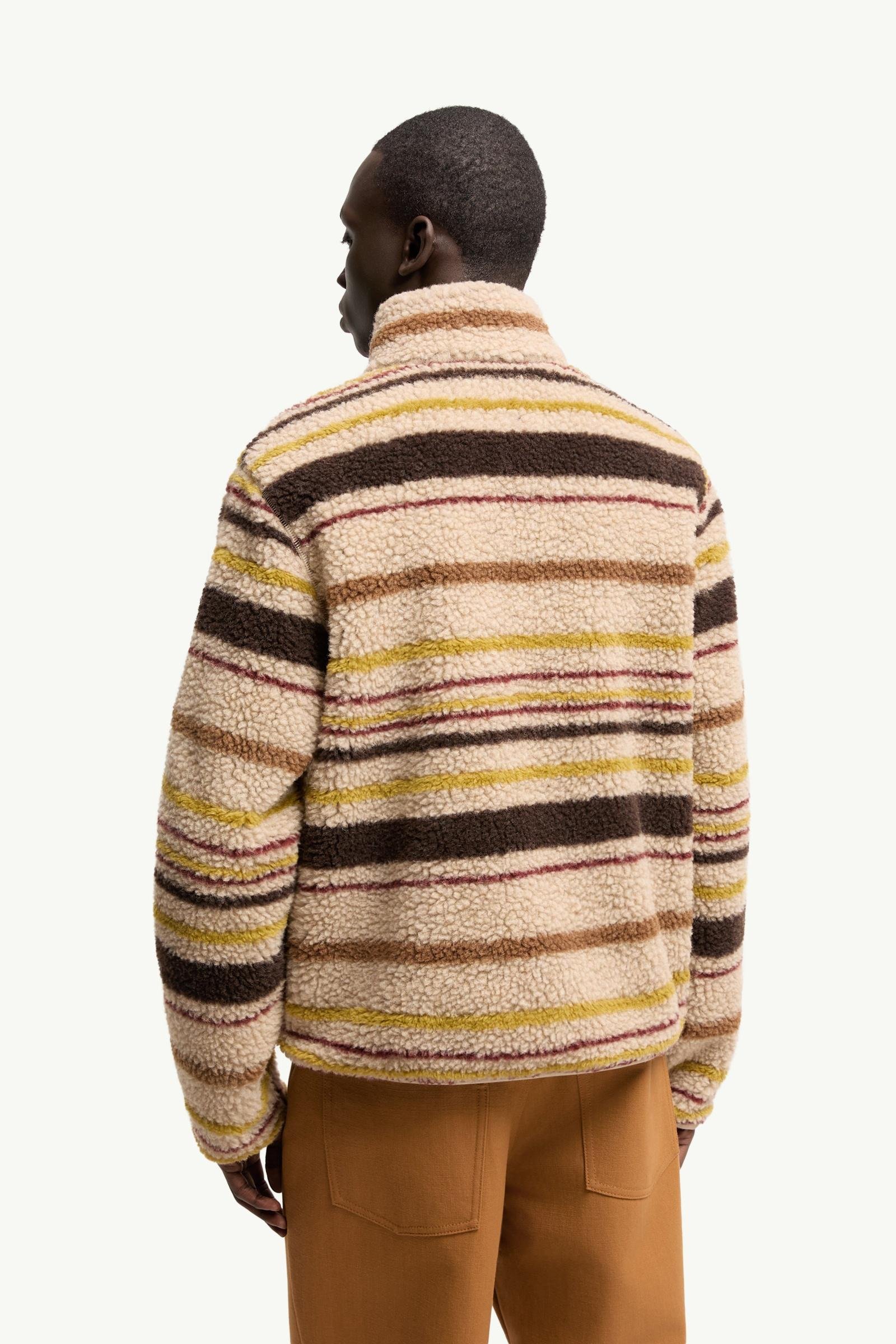 Striped Teddy Zip-Up Cardigan - 图片 5