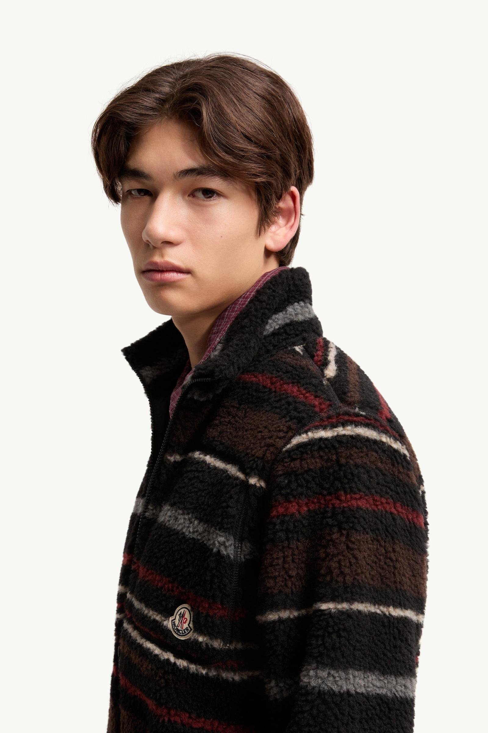 Striped Teddy Zip-Up Cardigan - 图片 2