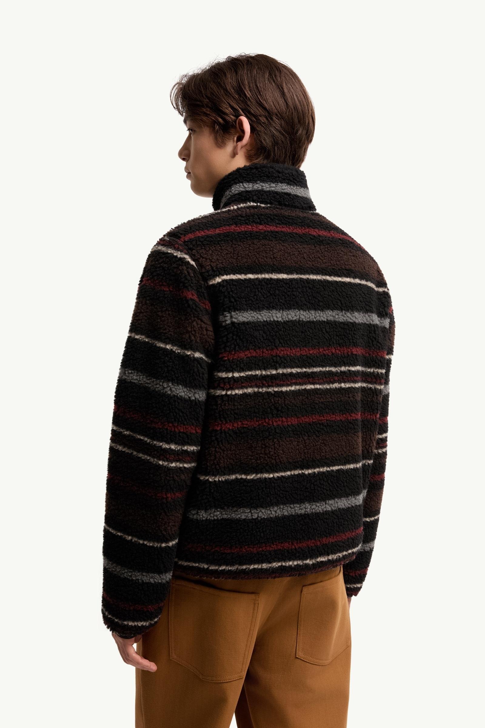 Striped Teddy Zip-Up Cardigan - 图片 5