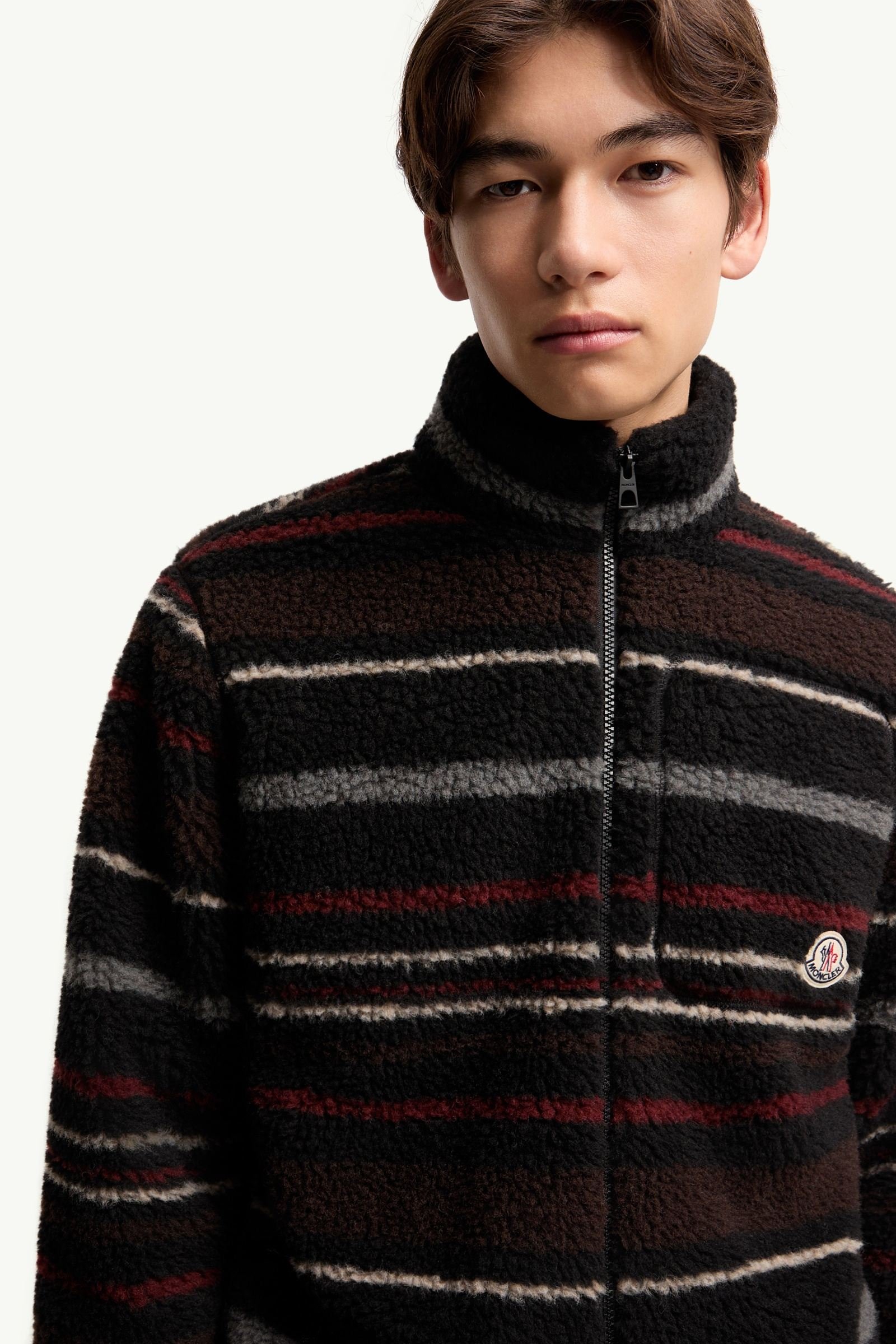 Striped Teddy Zip-Up Cardigan - 图片 6