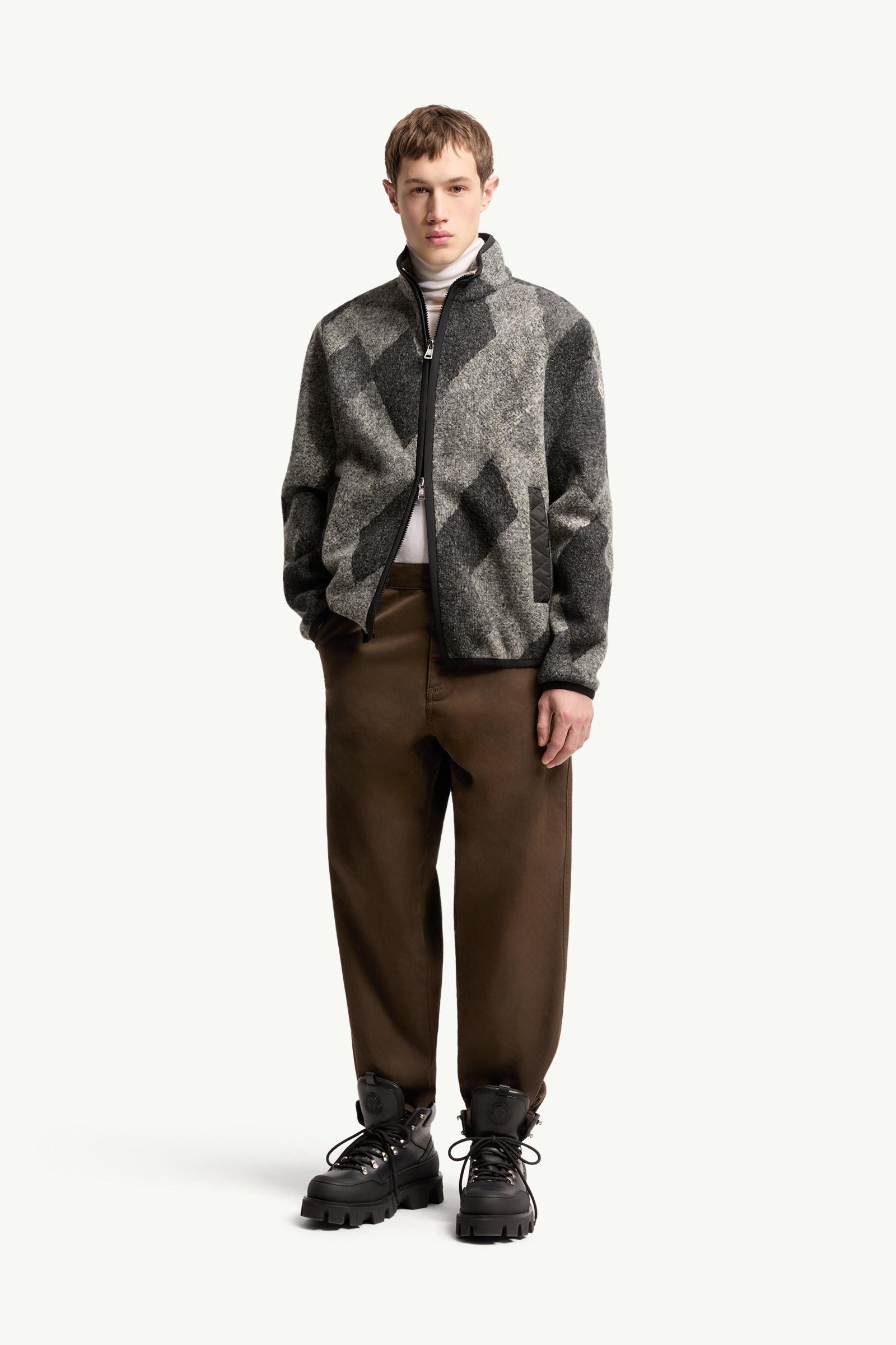 Diamond Pattern Wool Blend Zip-Up Cardigan
