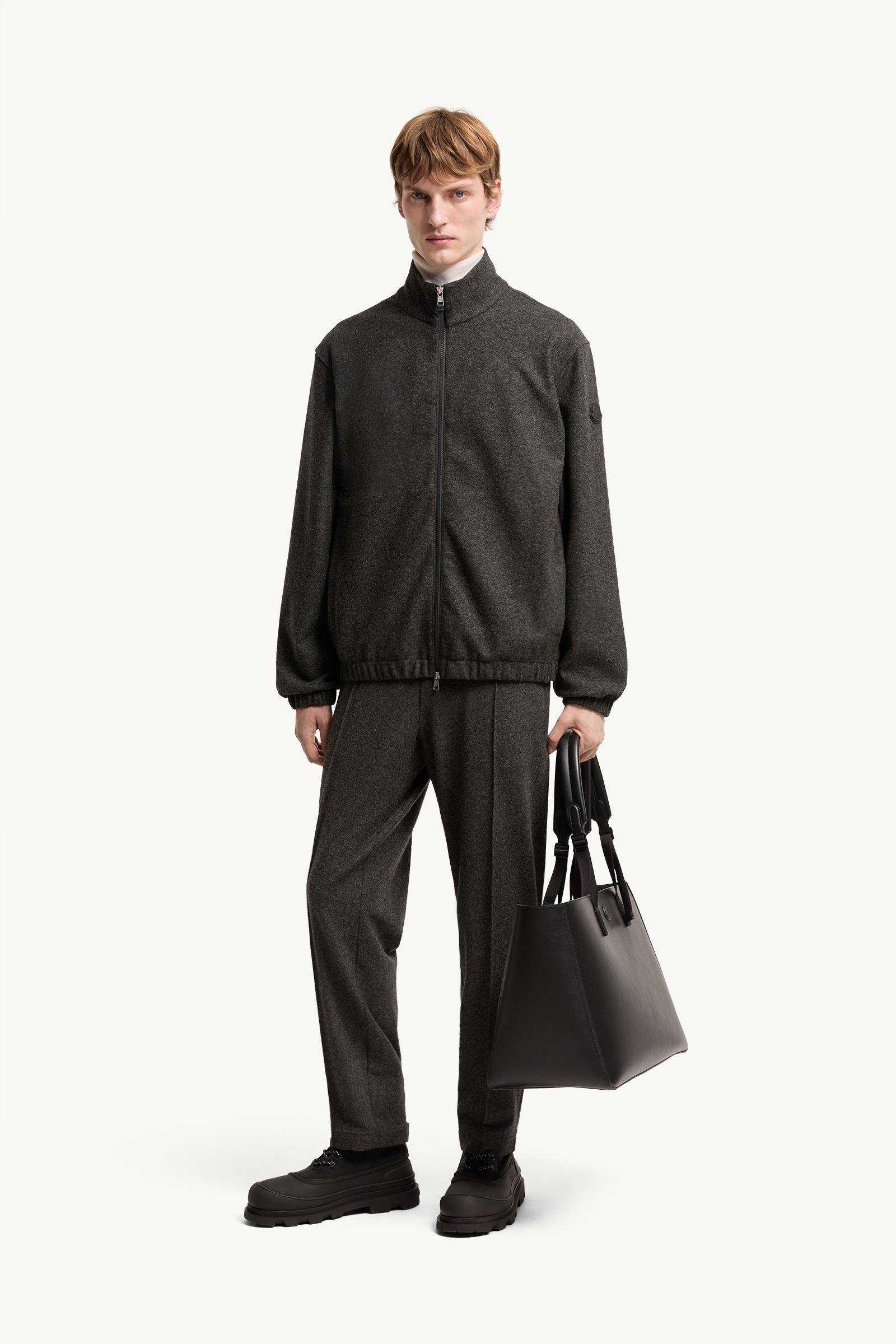Leather Logo Zip-Up Cardigan