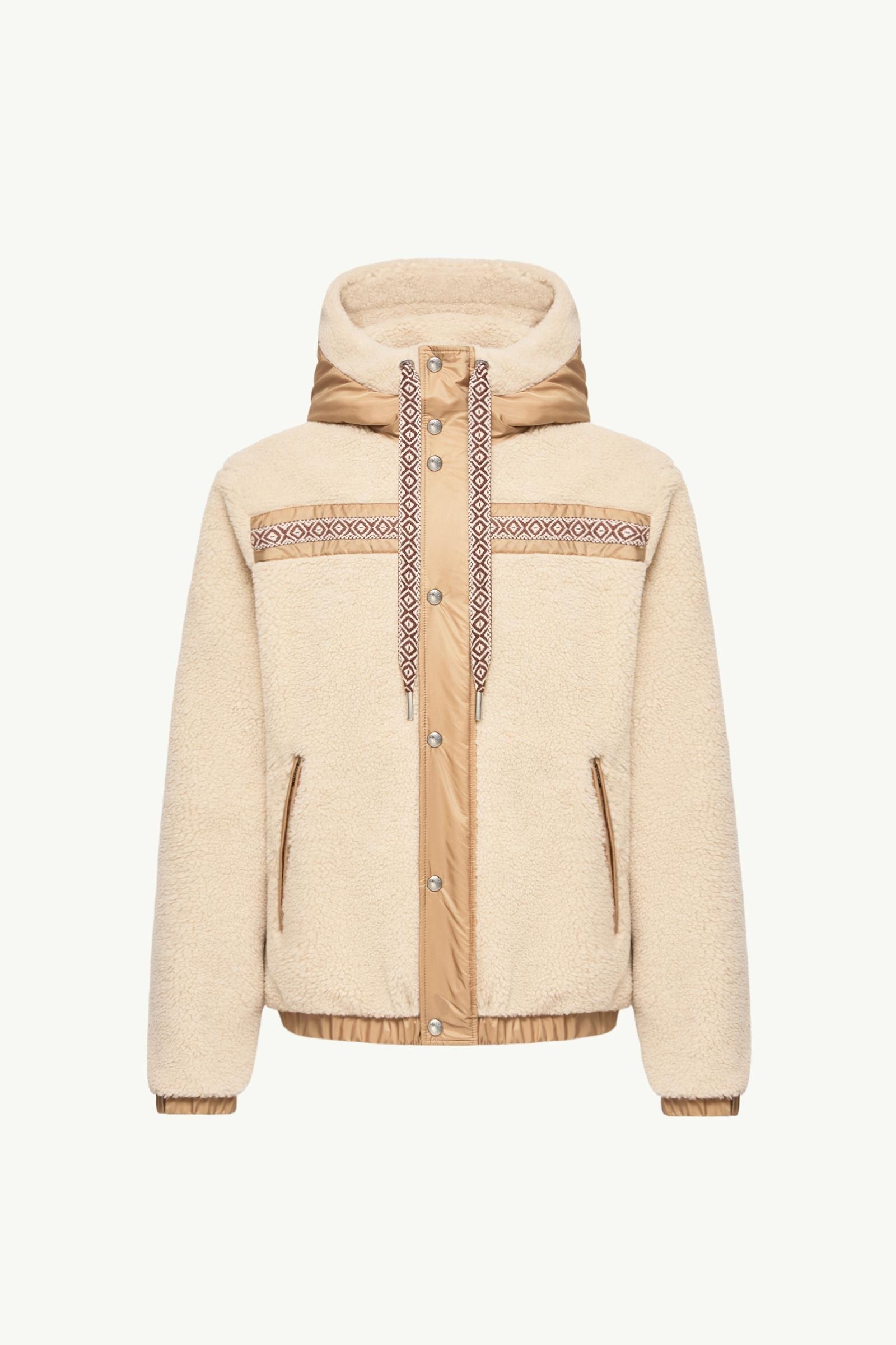 Geometric Trim Teddy Zip-Up Hoodie - 图片 3