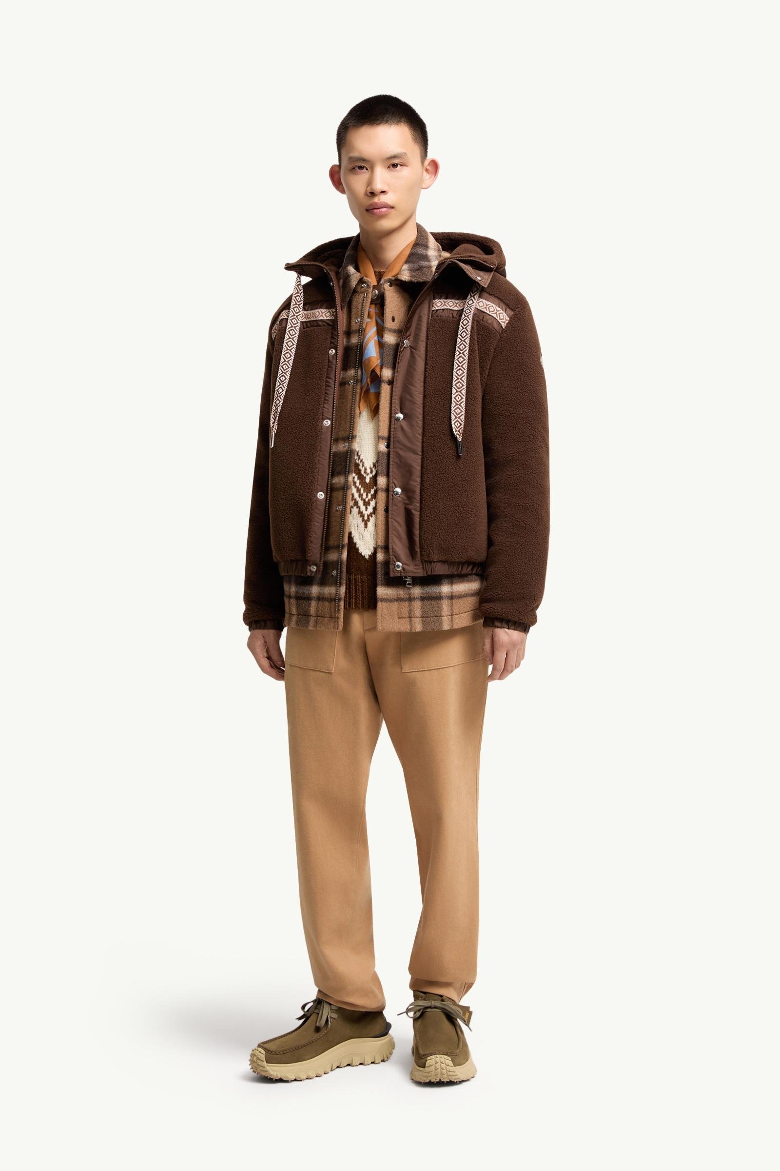 Geometric Trim Teddy Zip-Up Hoodie