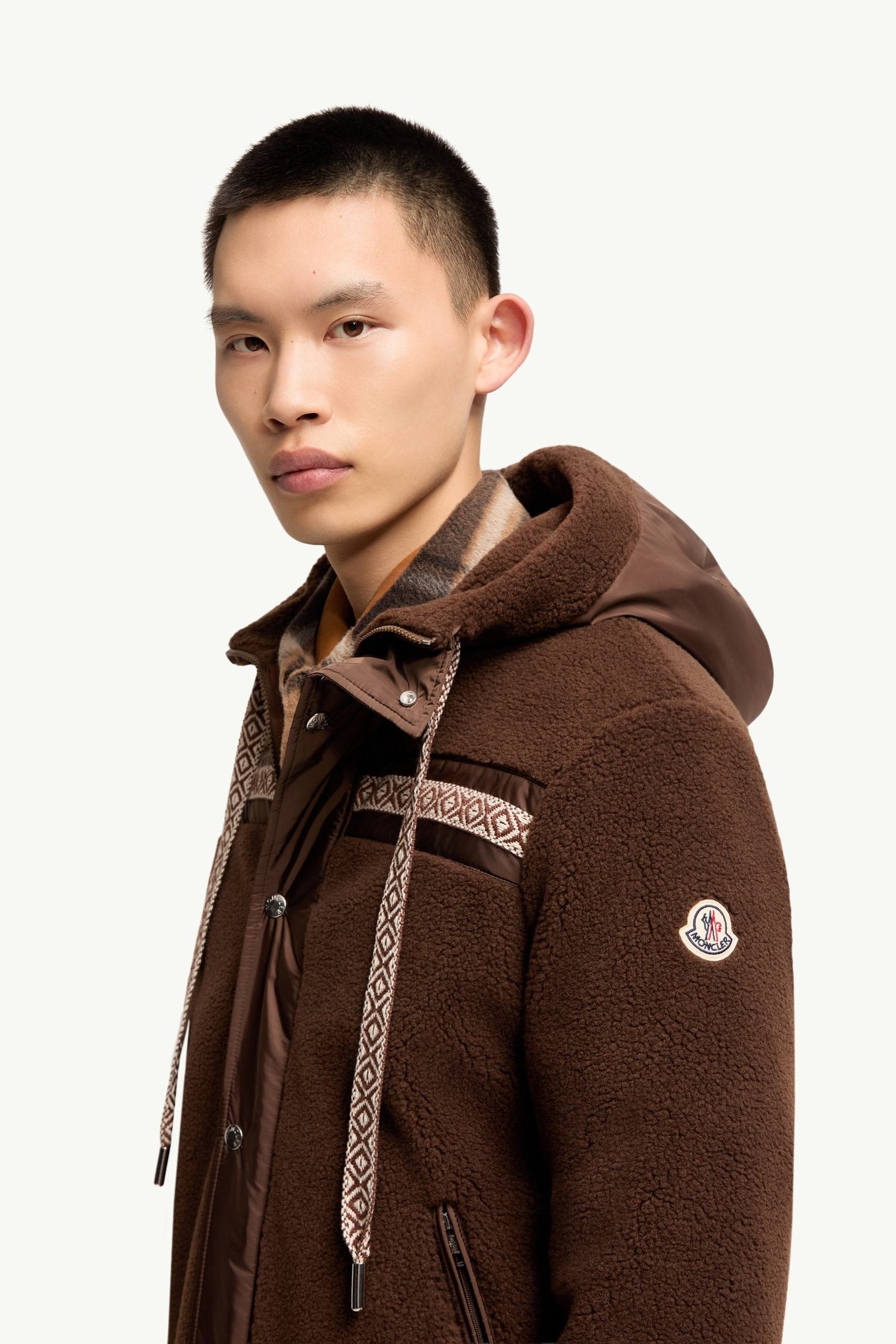 Alternative view of Geometric Trim Teddy Zip-Up Hoodie