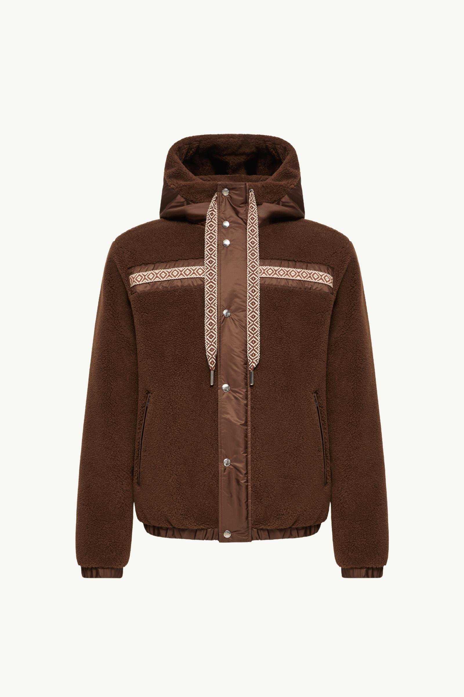 Geometric Trim Teddy Zip-Up Hoodie - 图片 3